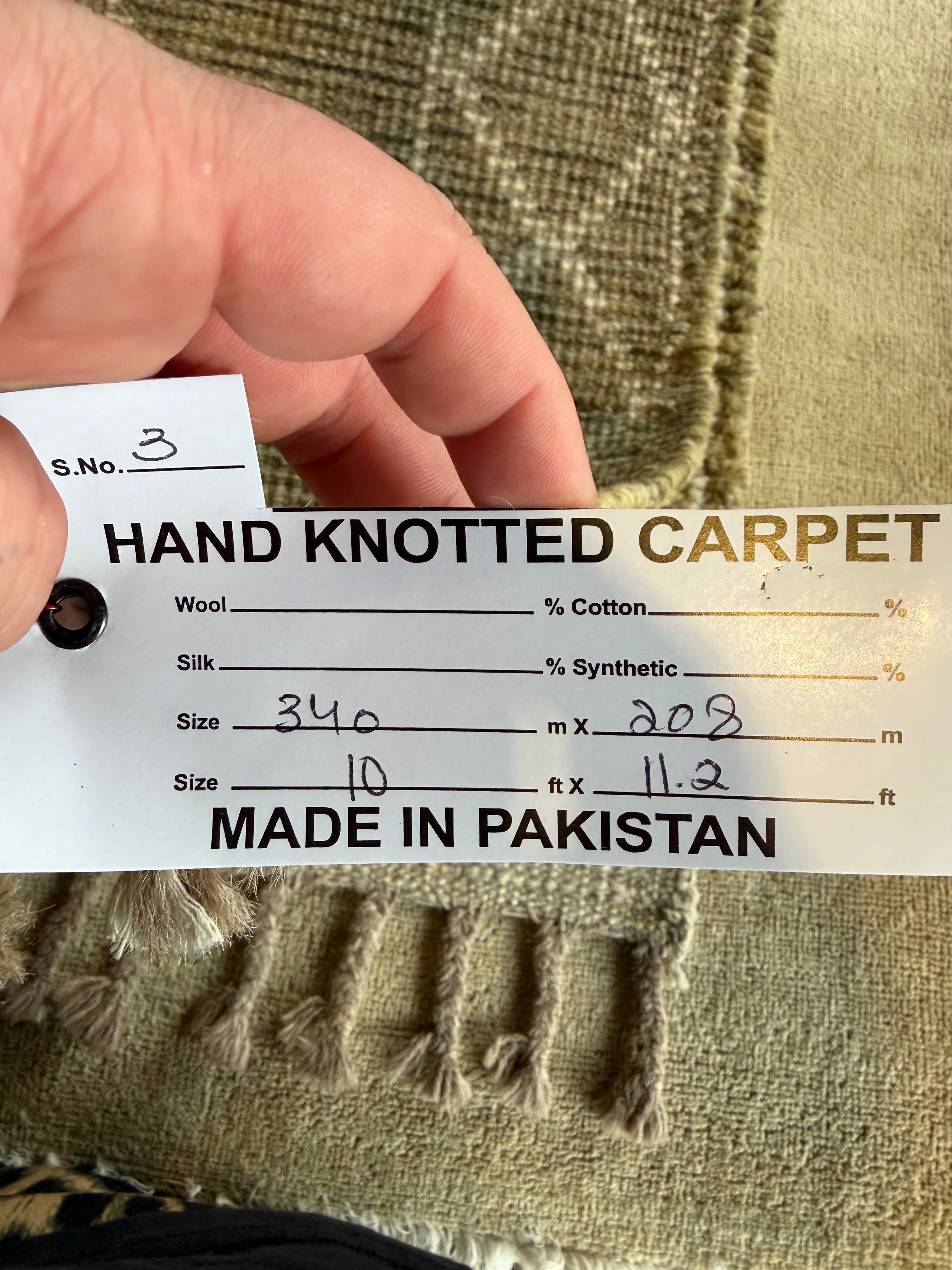 Samantha Feher 10x11.2 Green Hand-Knotted Afghani Moroccan Style Rug