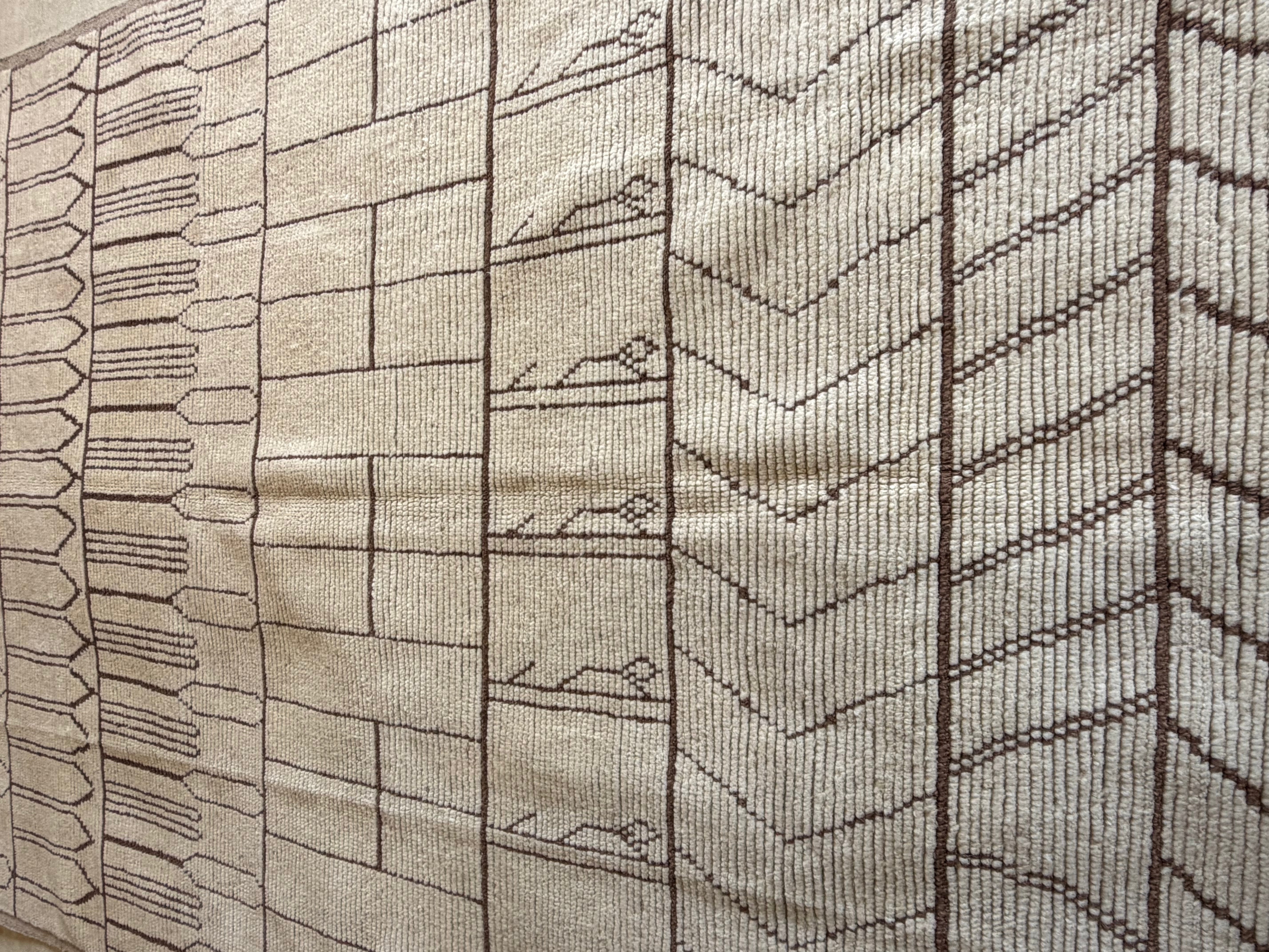 Lauren Wirkus 6.5x10 Cream and Brown Hand-Knotted Afghani Moroccan Style Rug