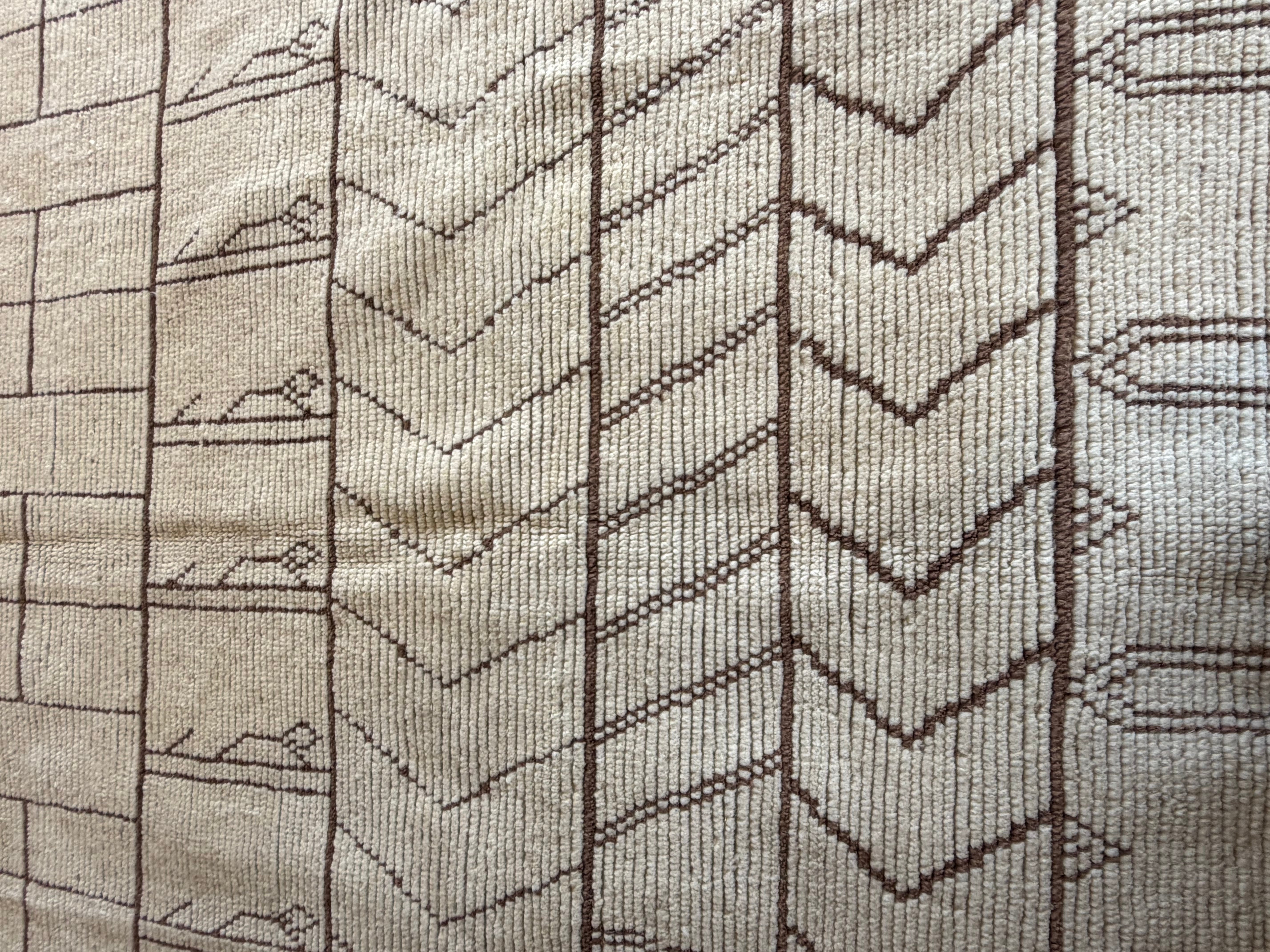 Lauren Wirkus 6.5x10 Cream and Brown Hand-Knotted Afghani Moroccan Style Rug