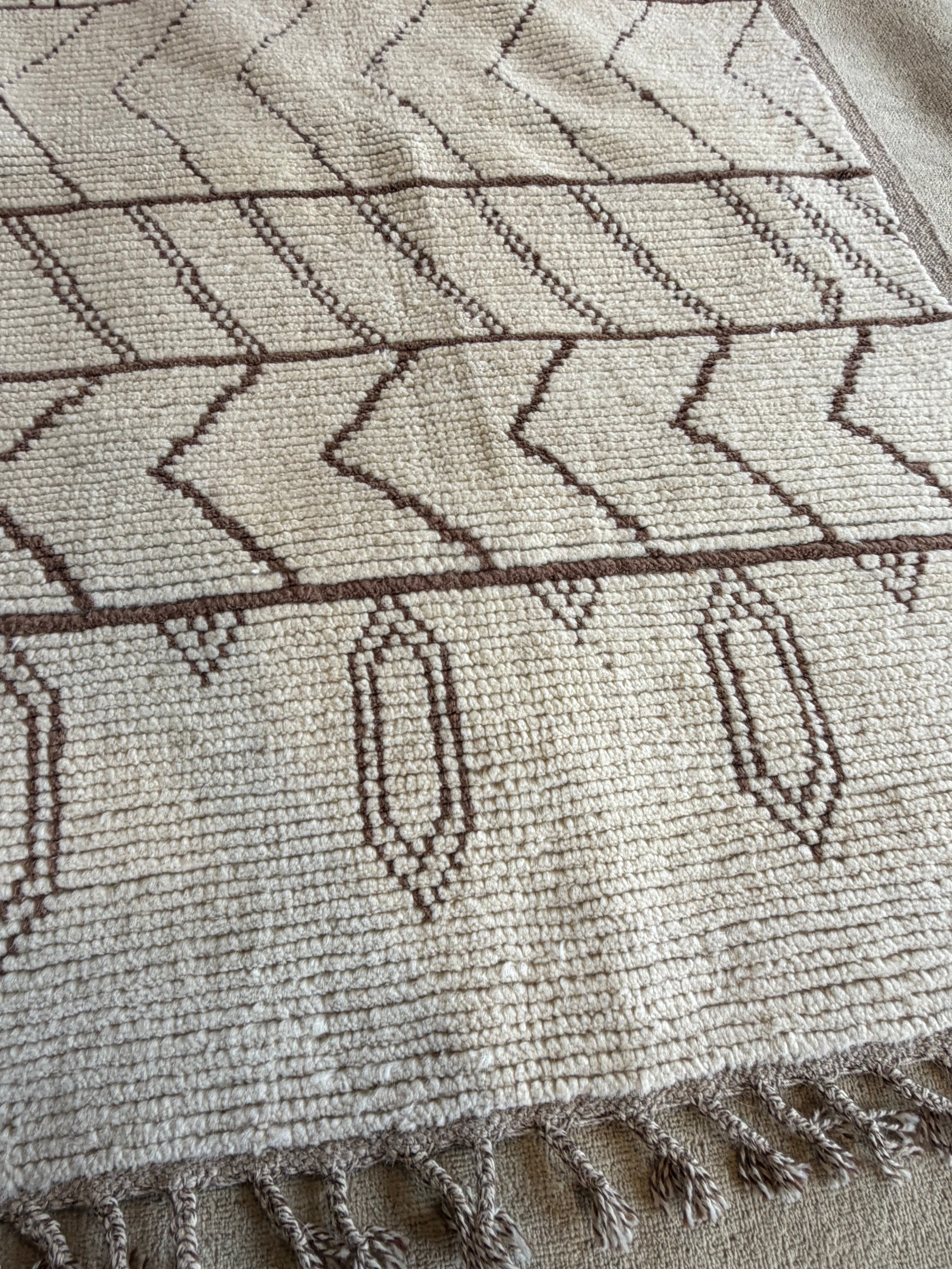 Lauren Wirkus 6.5x10 Cream and Brown Hand-Knotted Afghani Moroccan Style Rug