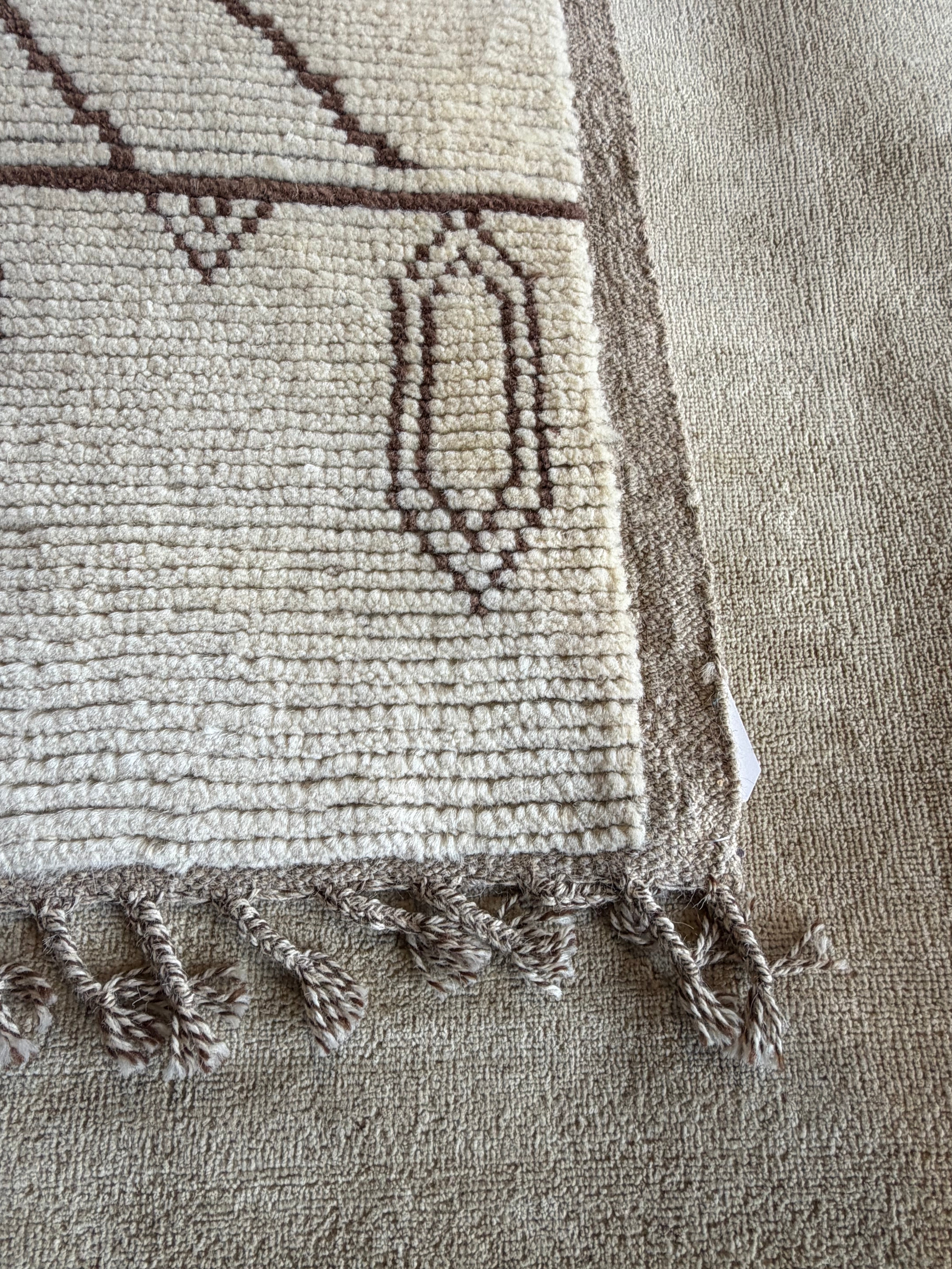 Lauren Wirkus 6.5x10 Cream and Brown Hand-Knotted Afghani Moroccan Style Rug