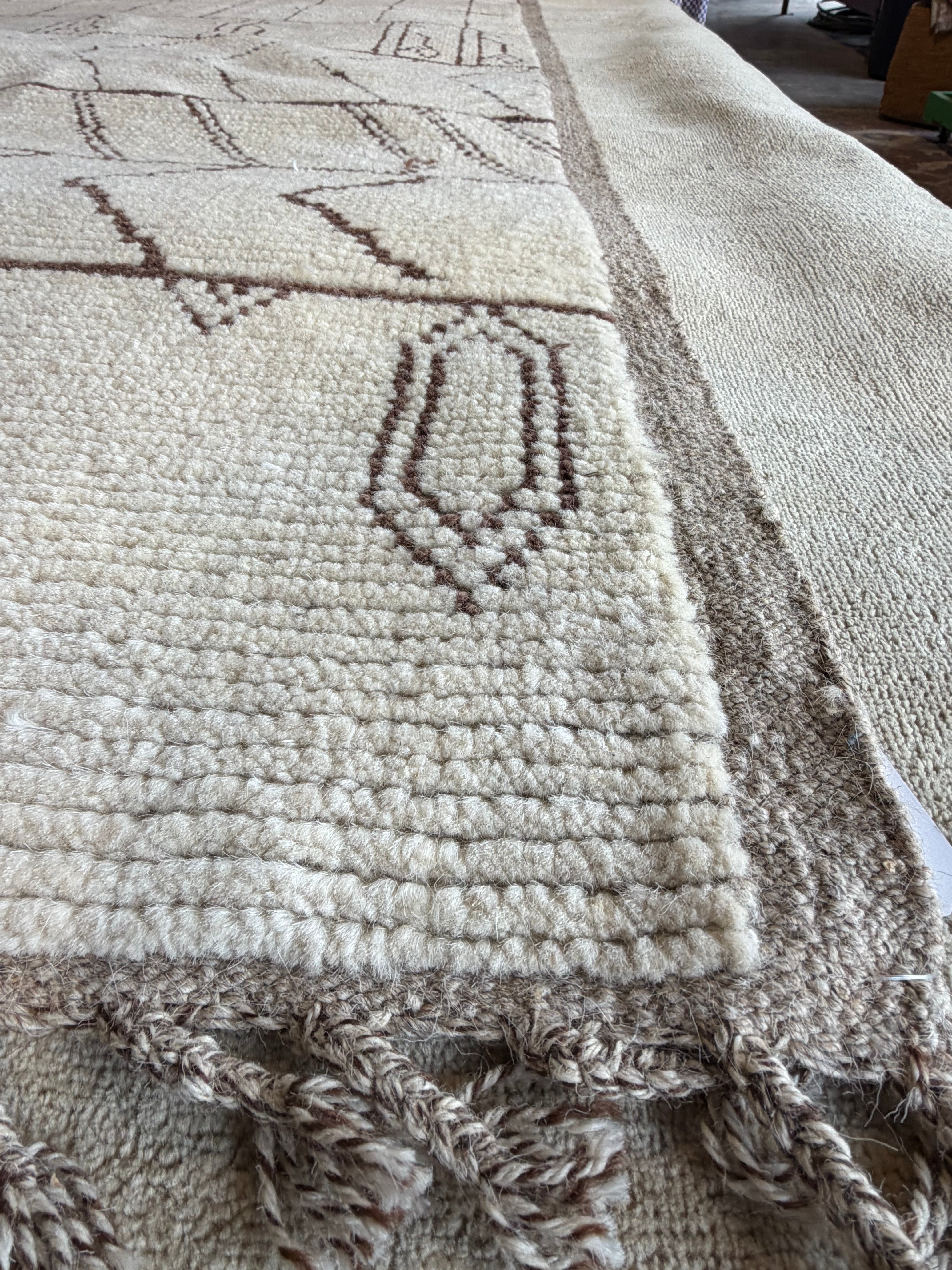 Lauren Wirkus 6.5x10 Cream and Brown Hand-Knotted Afghani Moroccan Style Rug