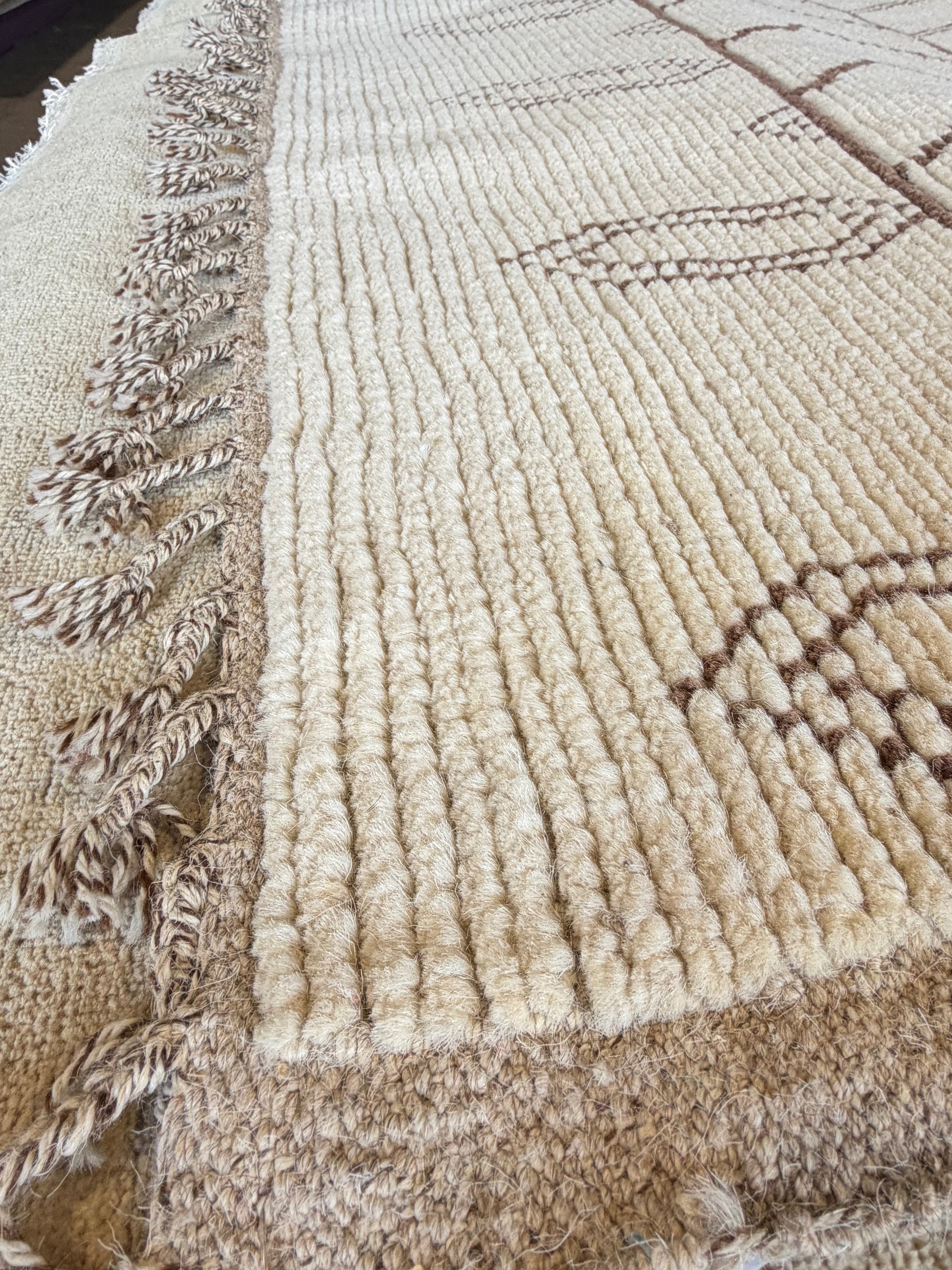 Lauren Wirkus 6.5x10 Cream and Brown Hand-Knotted Afghani Moroccan Style Rug