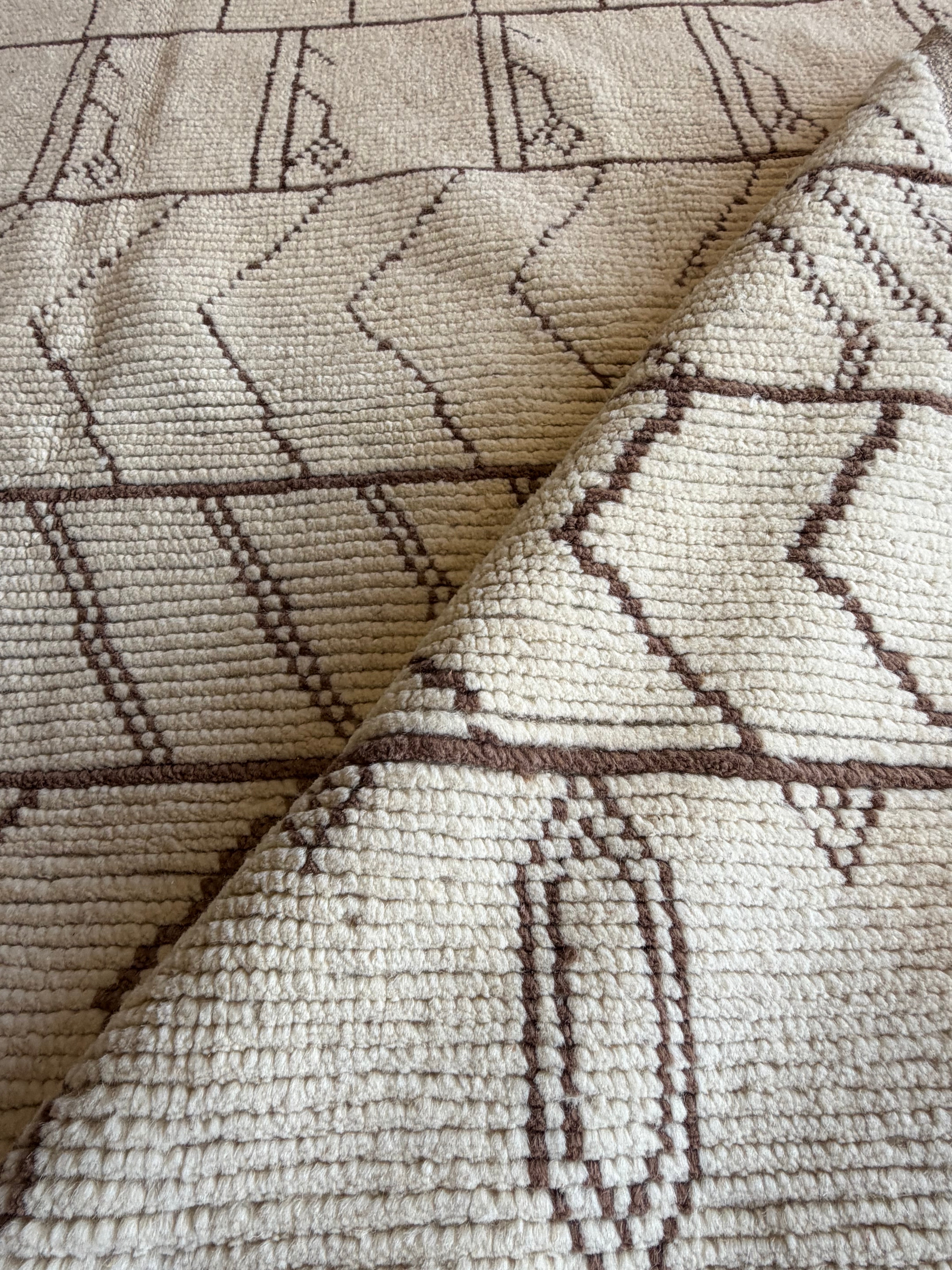 Lauren Wirkus 6.5x10 Cream and Brown Hand-Knotted Afghani Moroccan Style Rug