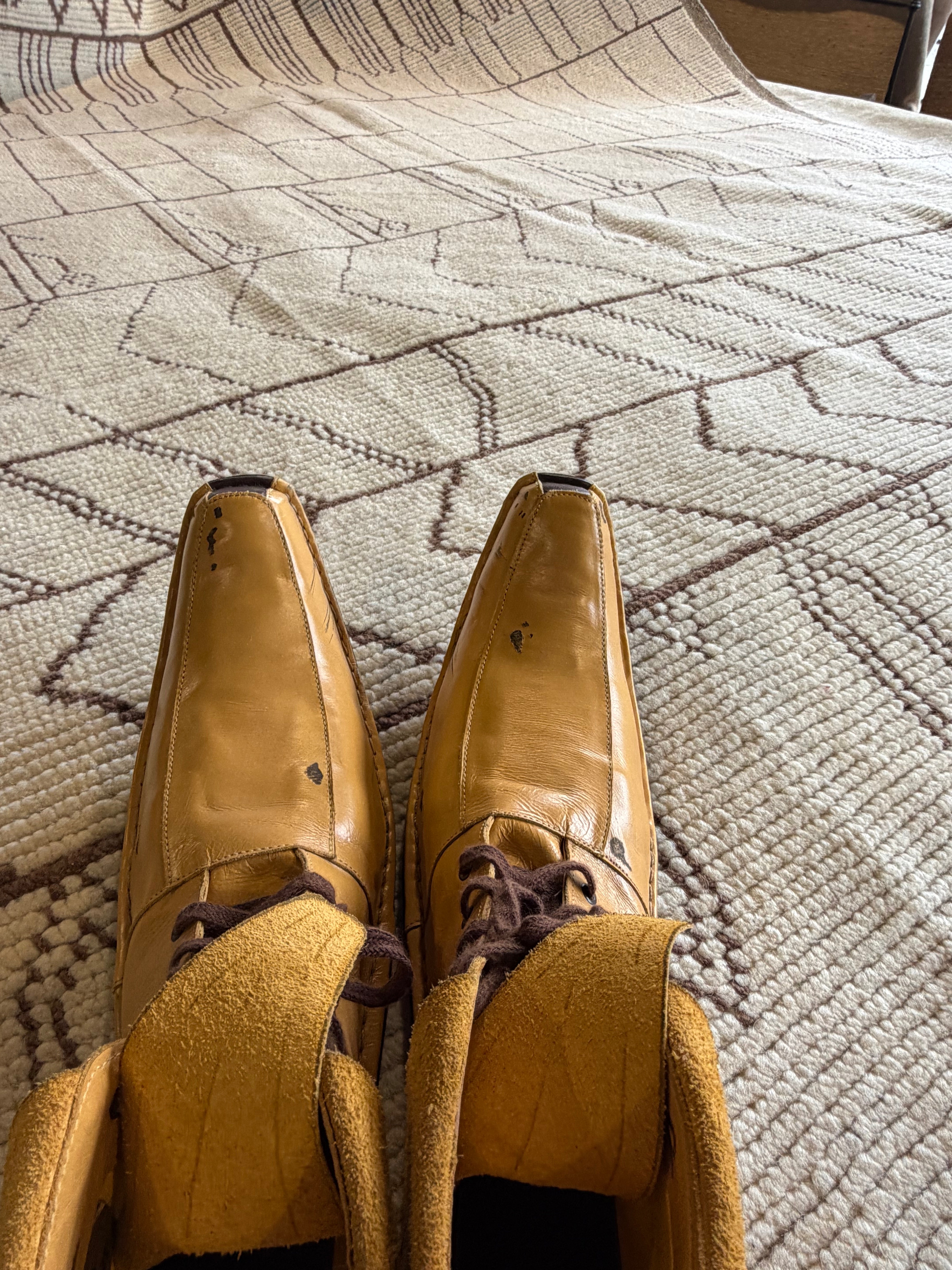 Lauren Wirkus 6.5x10 Cream and Brown Hand-Knotted Afghani Moroccan Style Rug