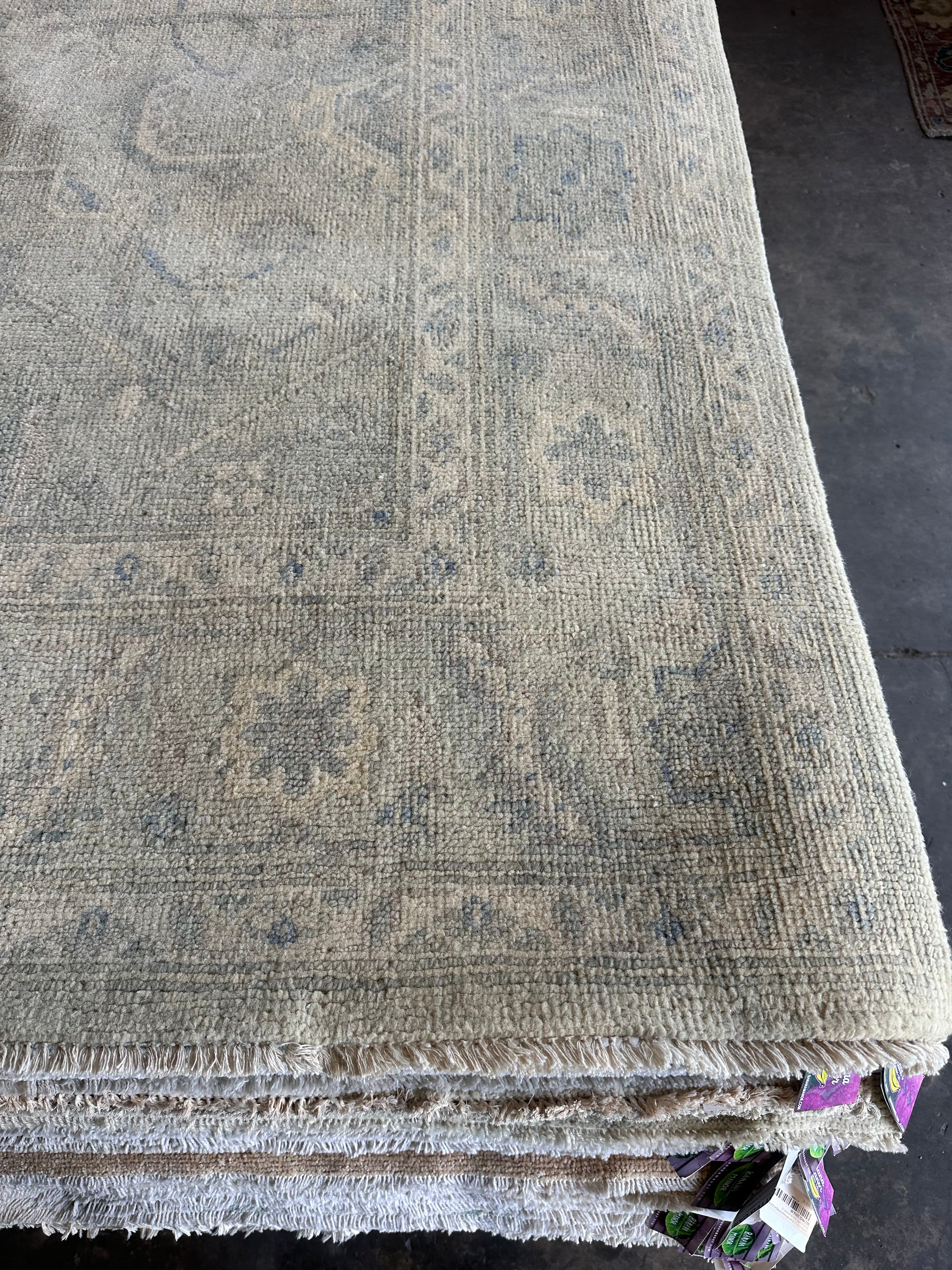 Stacy Murphy Gold 9x12 Grey Hand-Knotted Oushak Rug