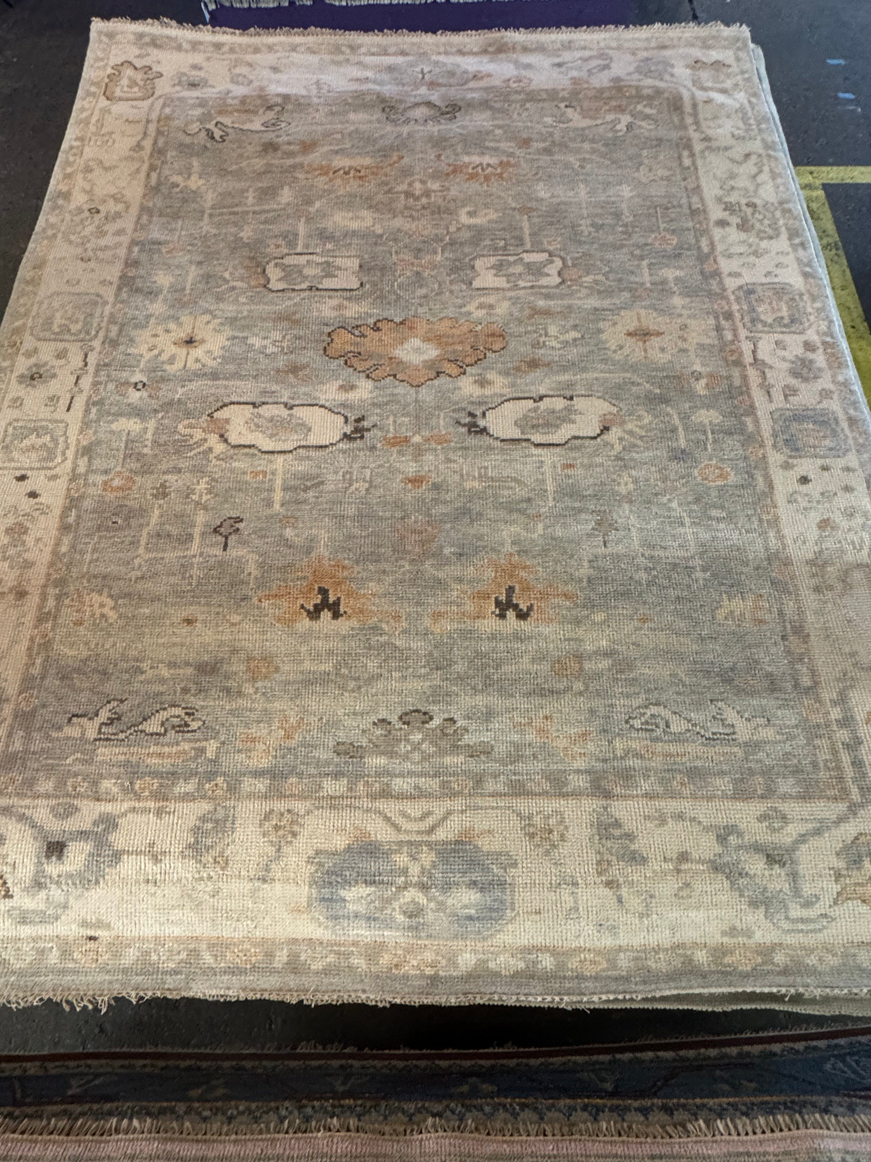 Michelle Boudreau 8x10 Light Grey and Ivory Hand-Knotted Oushak Rug