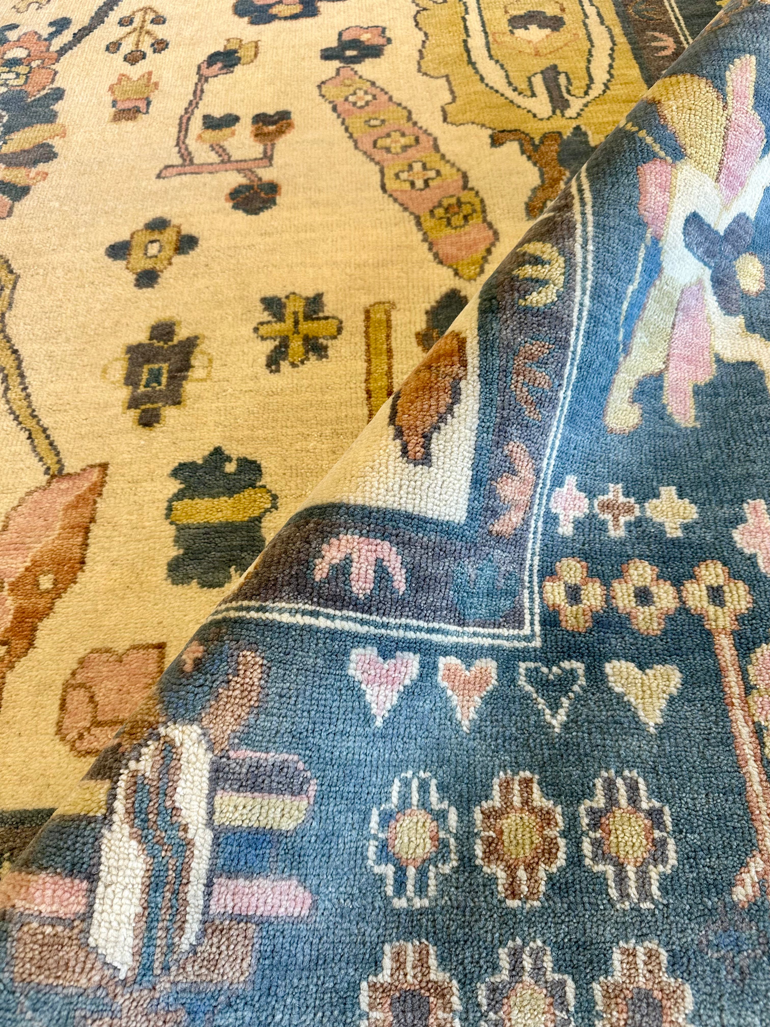 Yuliya Aug 9x12 Hand-Knotted Oushak Rug Beige and Light Blue