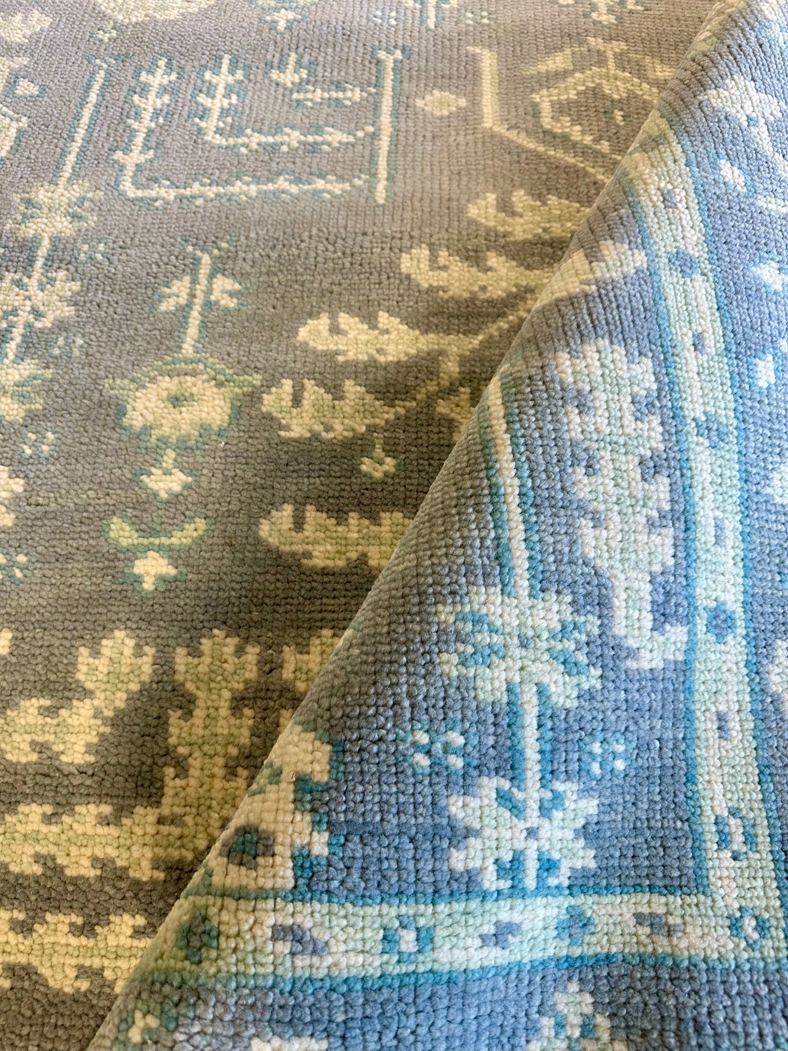 Marisa Berenson 9x12 Light Blue Hand-Knotted Oushak Rug