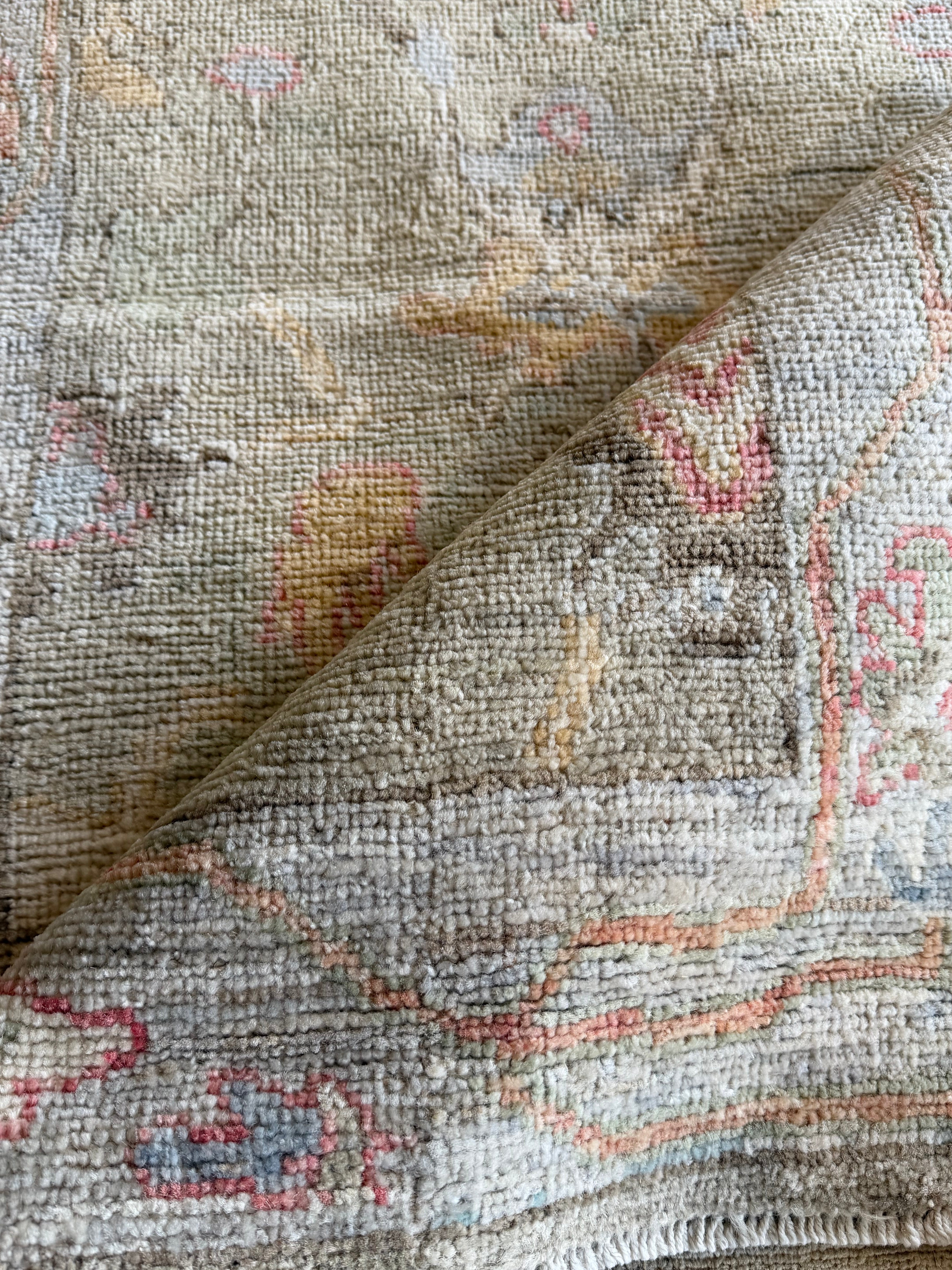 Wendy Wilson 2.5x21.3 Green Whitewashed Hand-Knotted Oushak Runner