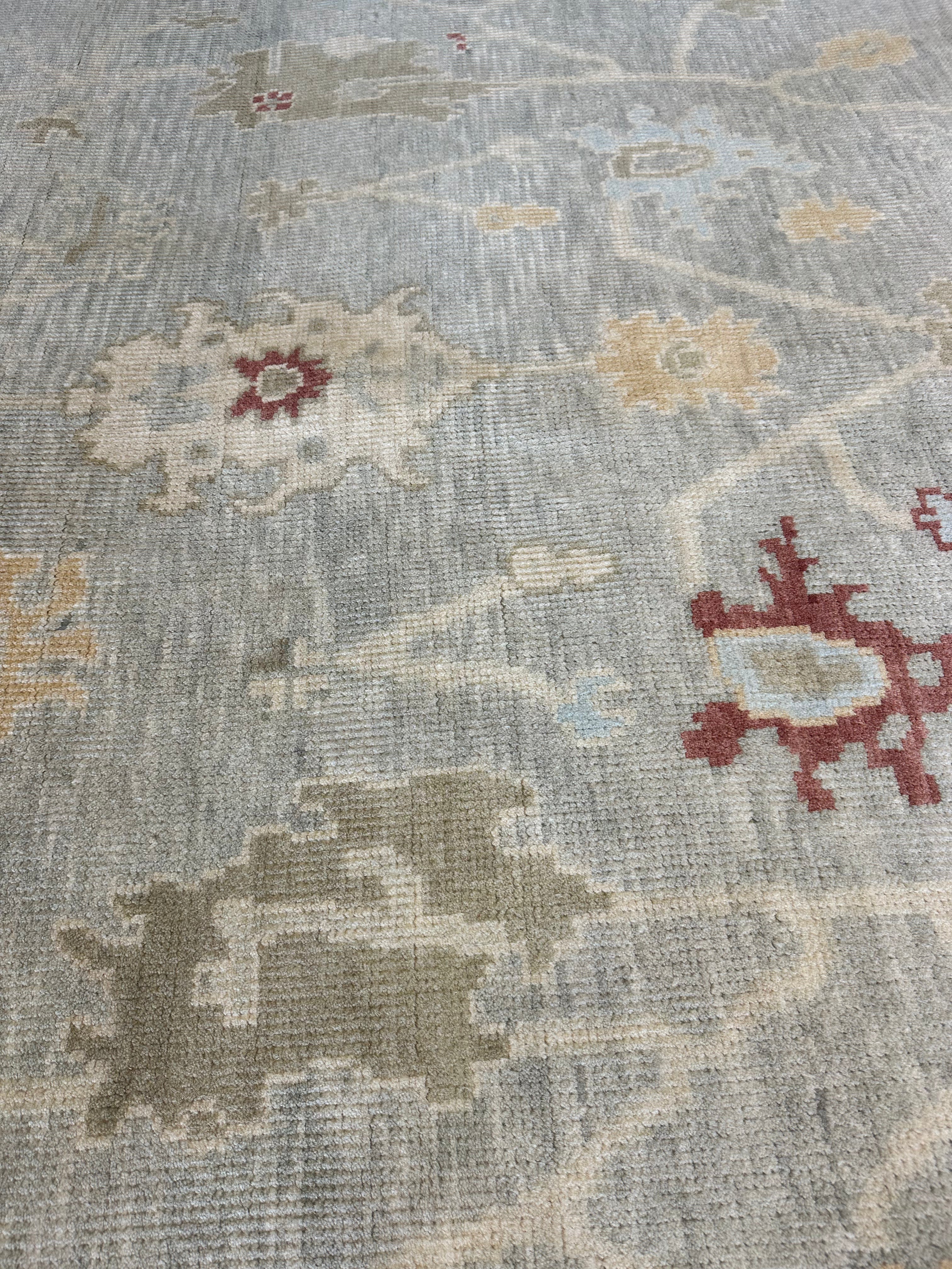 Lilin Lace 8.9x12.3 Light Green Hand-Knotted Oushak Rug