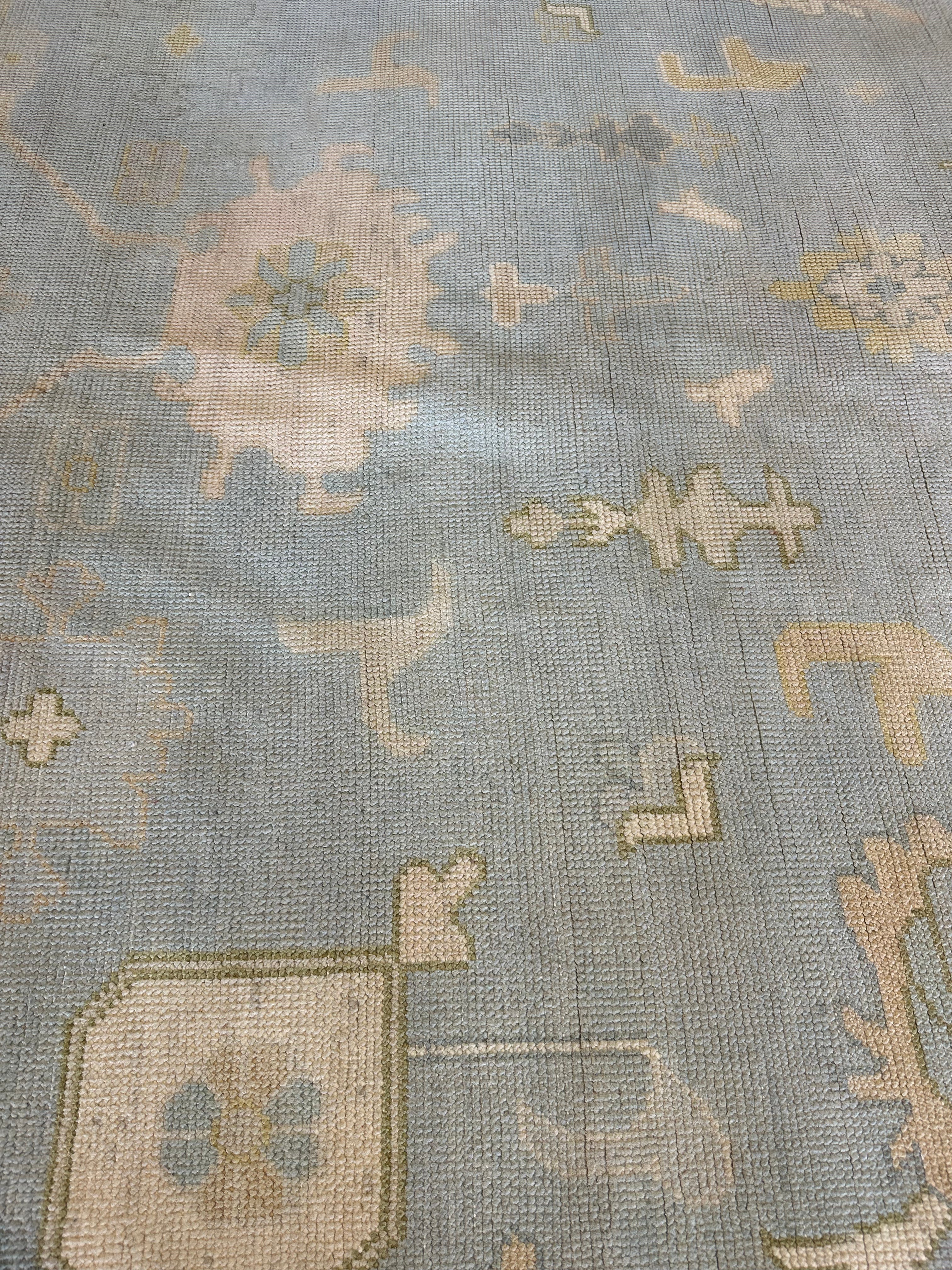Eva Anderson 9x13 Light Blue Hand-Knotted Oushak Rug
