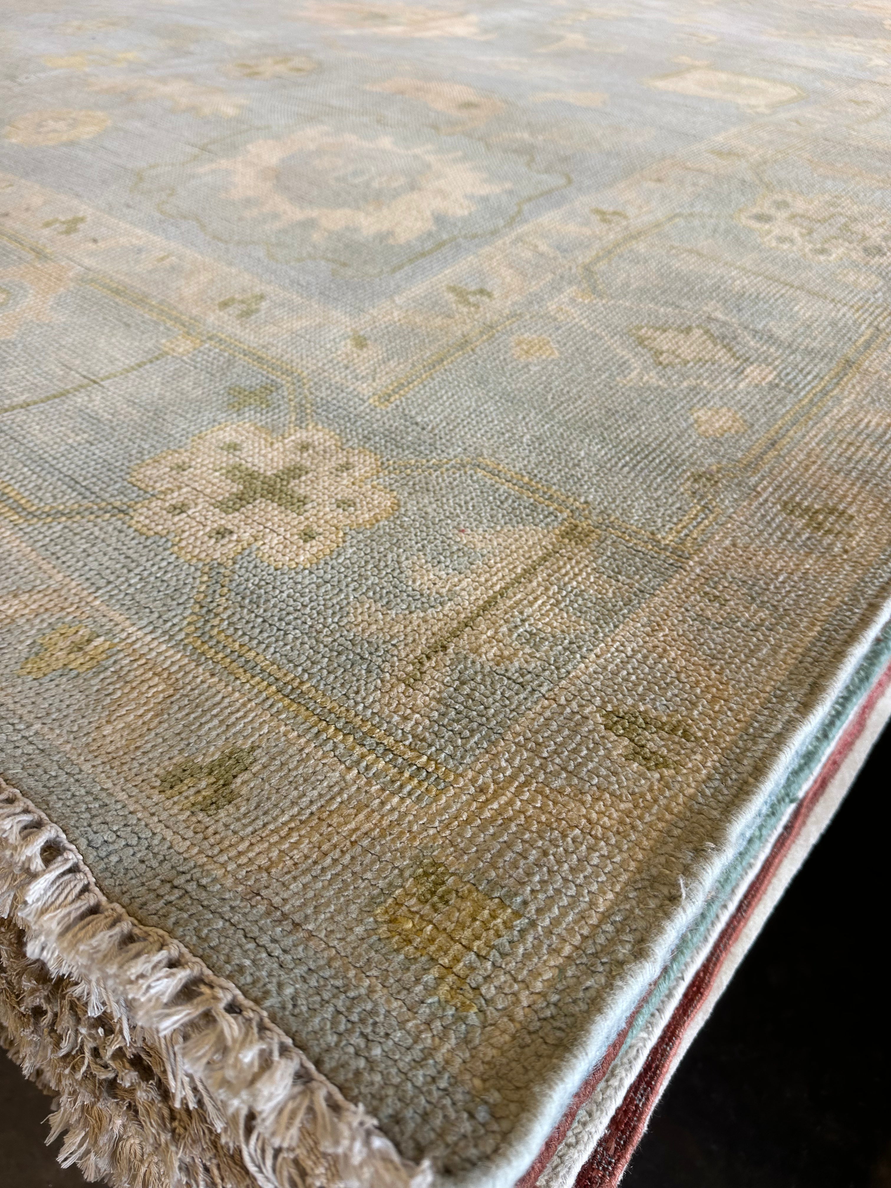 Eva Anderson 9x13 Light Blue Hand-Knotted Oushak Rug