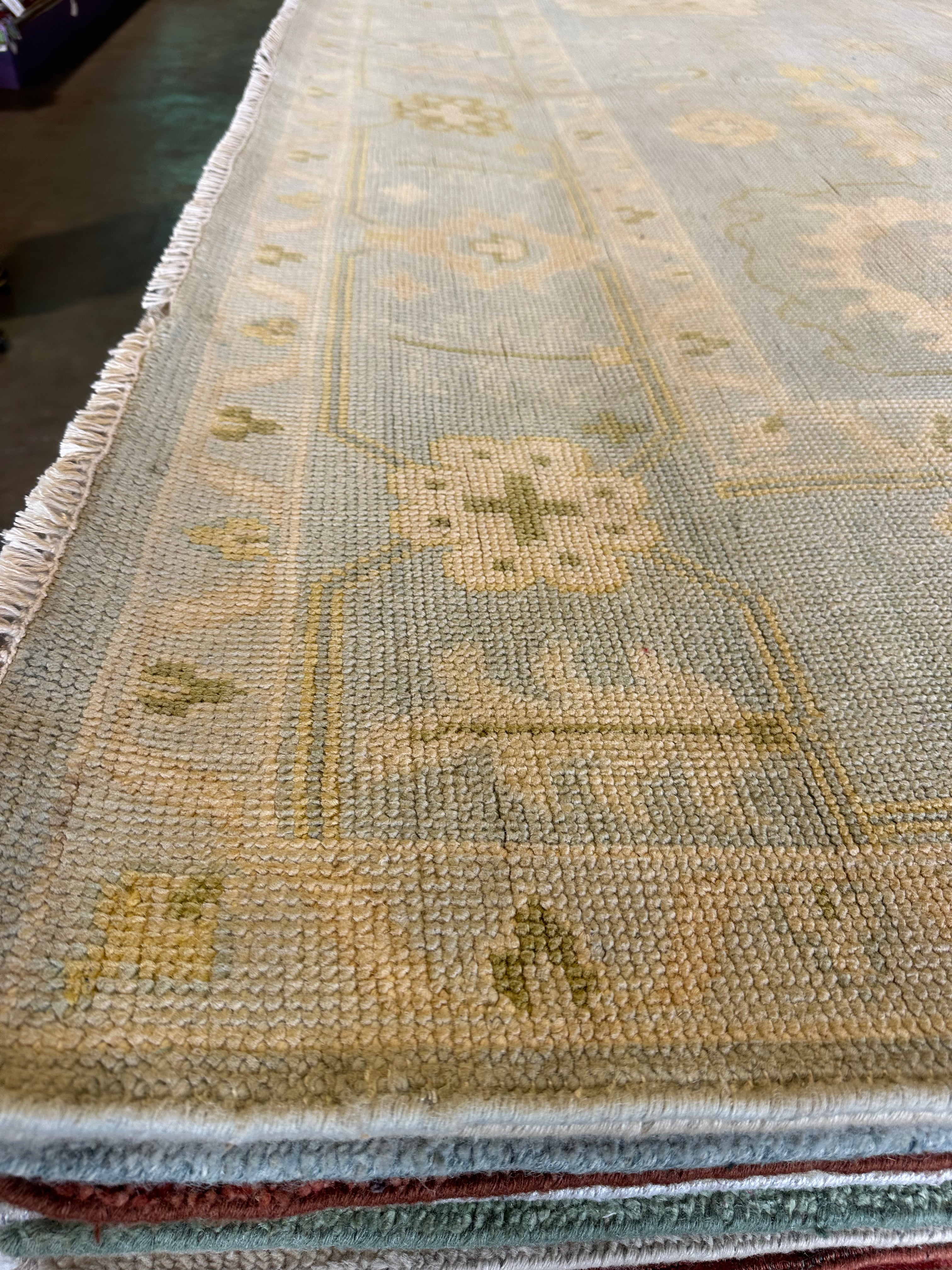 Eva Anderson 9x13 Light Blue Hand-Knotted Oushak Rug