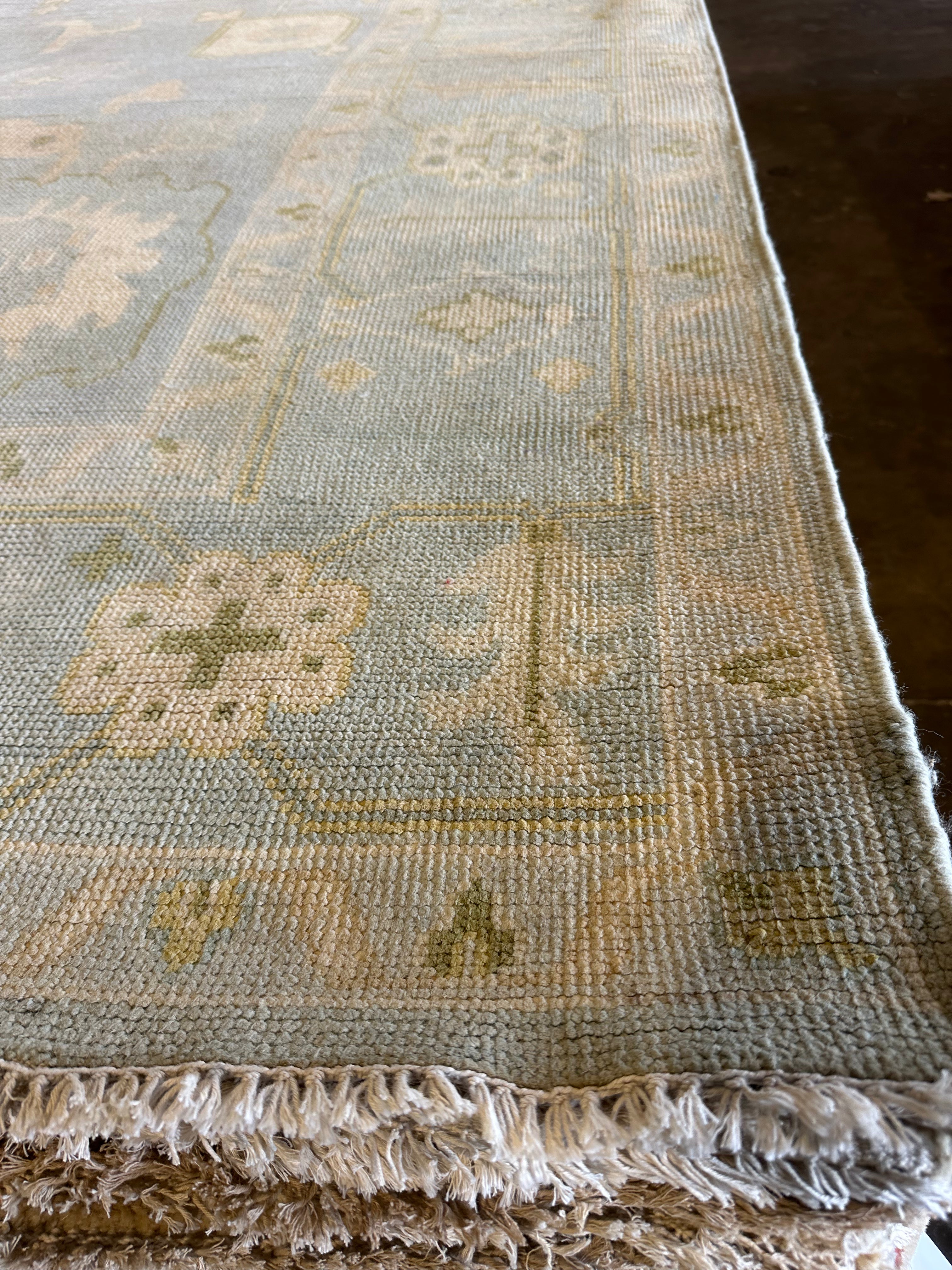 Eva Anderson 9x13 Light Blue Hand-Knotted Oushak Rug