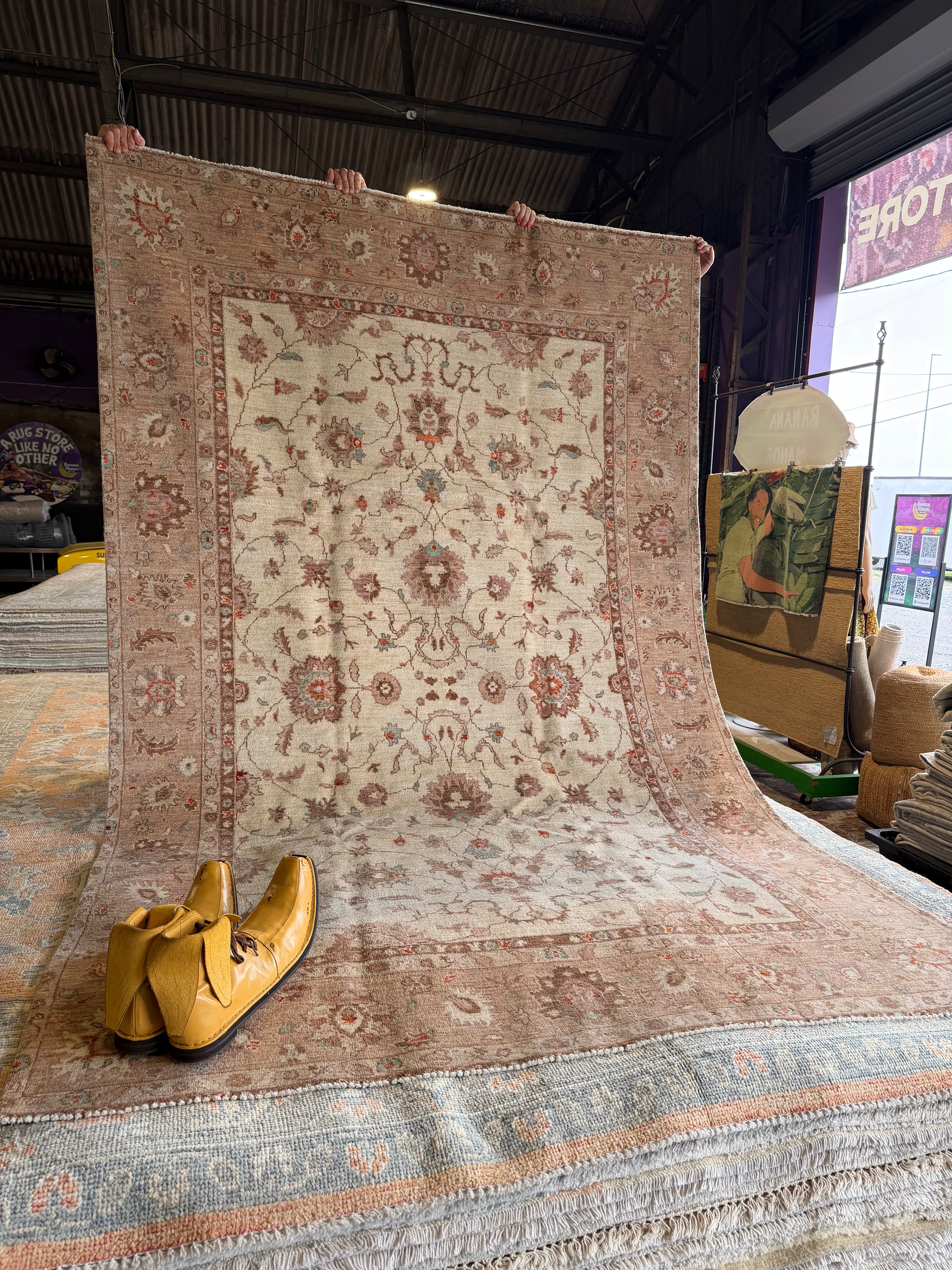 Lexi Wood 5.6x8.8 Pink and Ivory Whitewashed Hand-Knotted Oushak