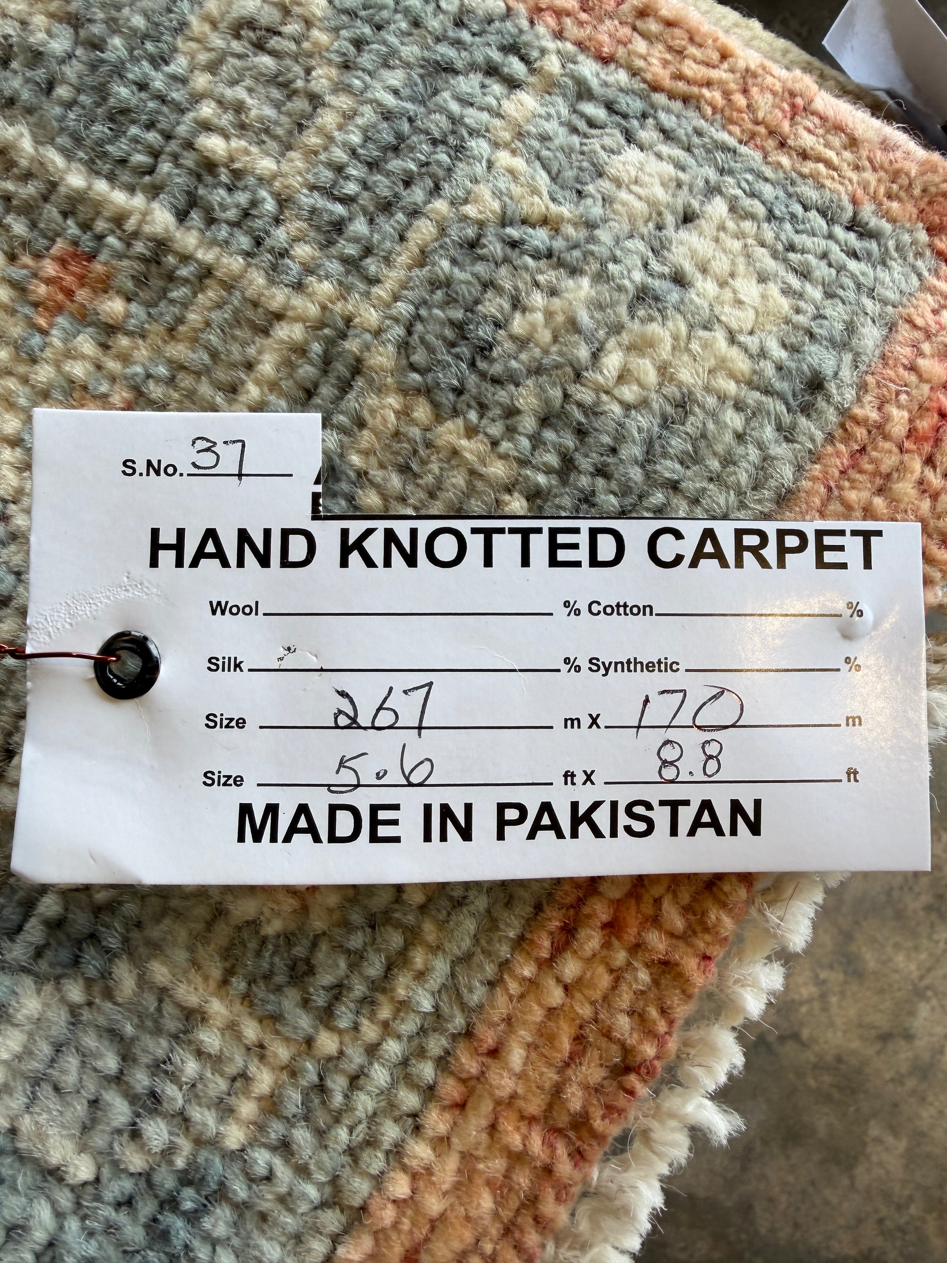 Lexi Wood 5.6x8.8 Pink and Ivory Whitewashed Hand-Knotted Oushak