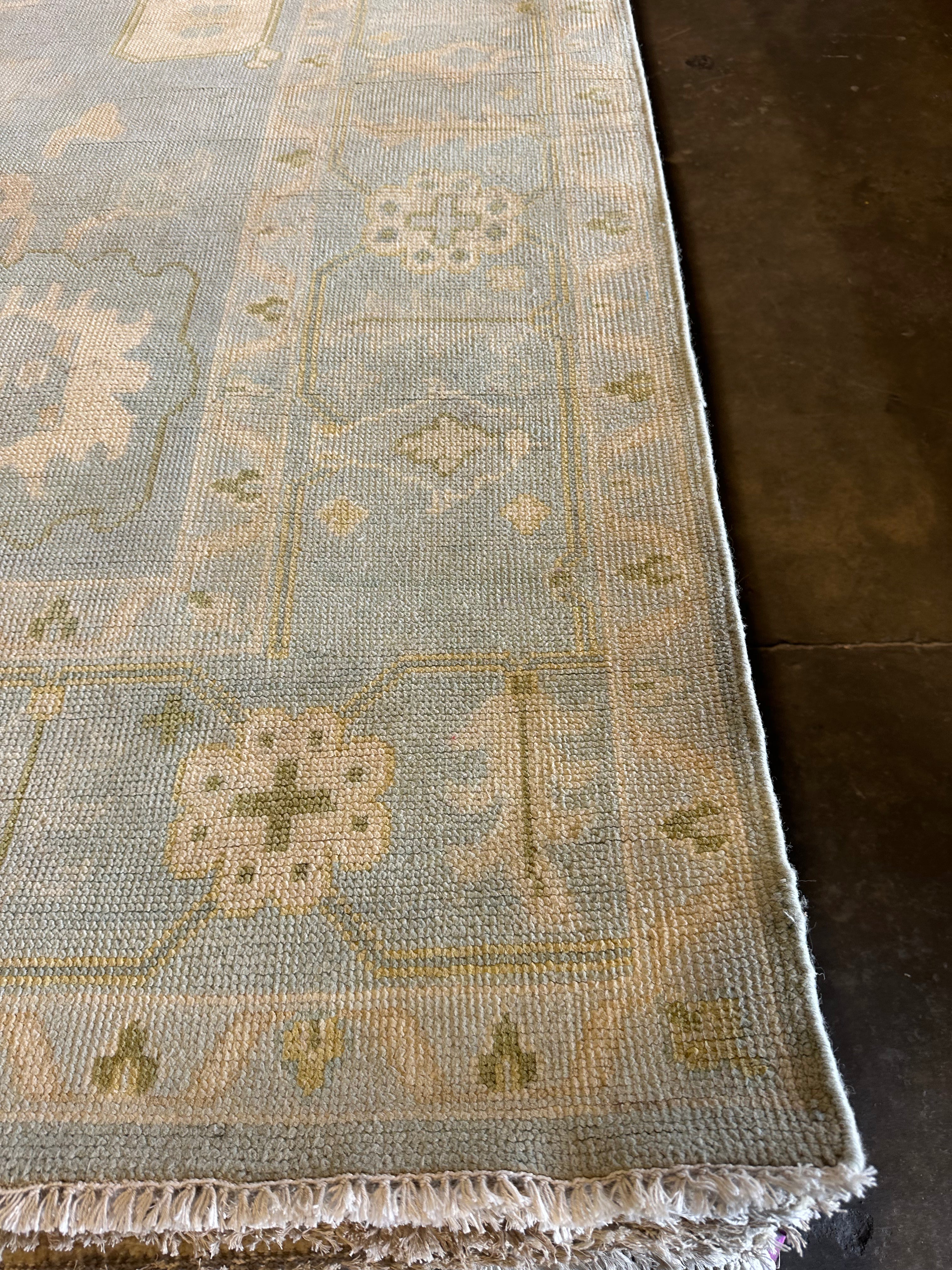 Eva Anderson 9x13 Light Blue Hand-Knotted Oushak Rug