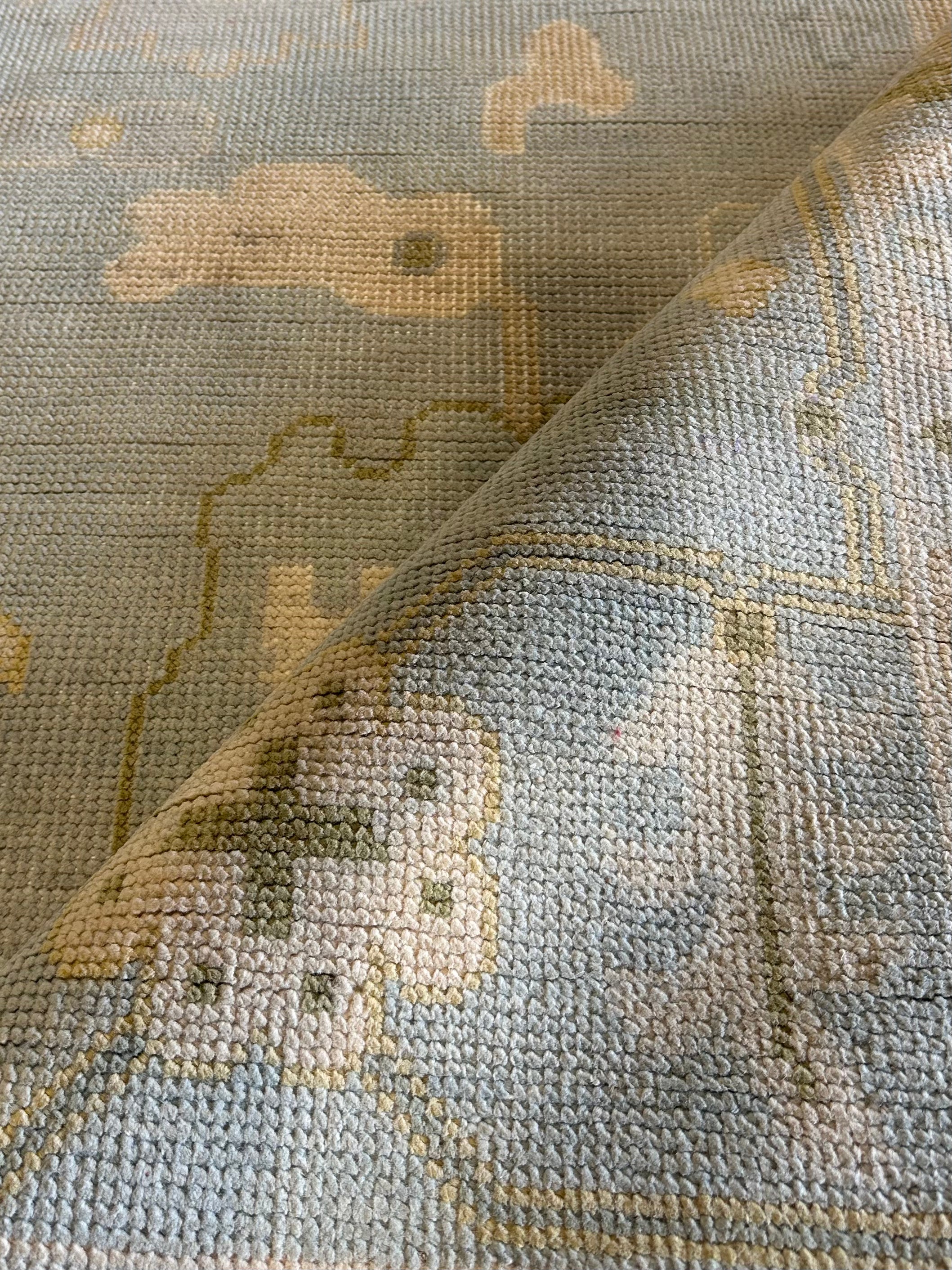 Eva Anderson 9x13 Light Blue Hand-Knotted Oushak Rug