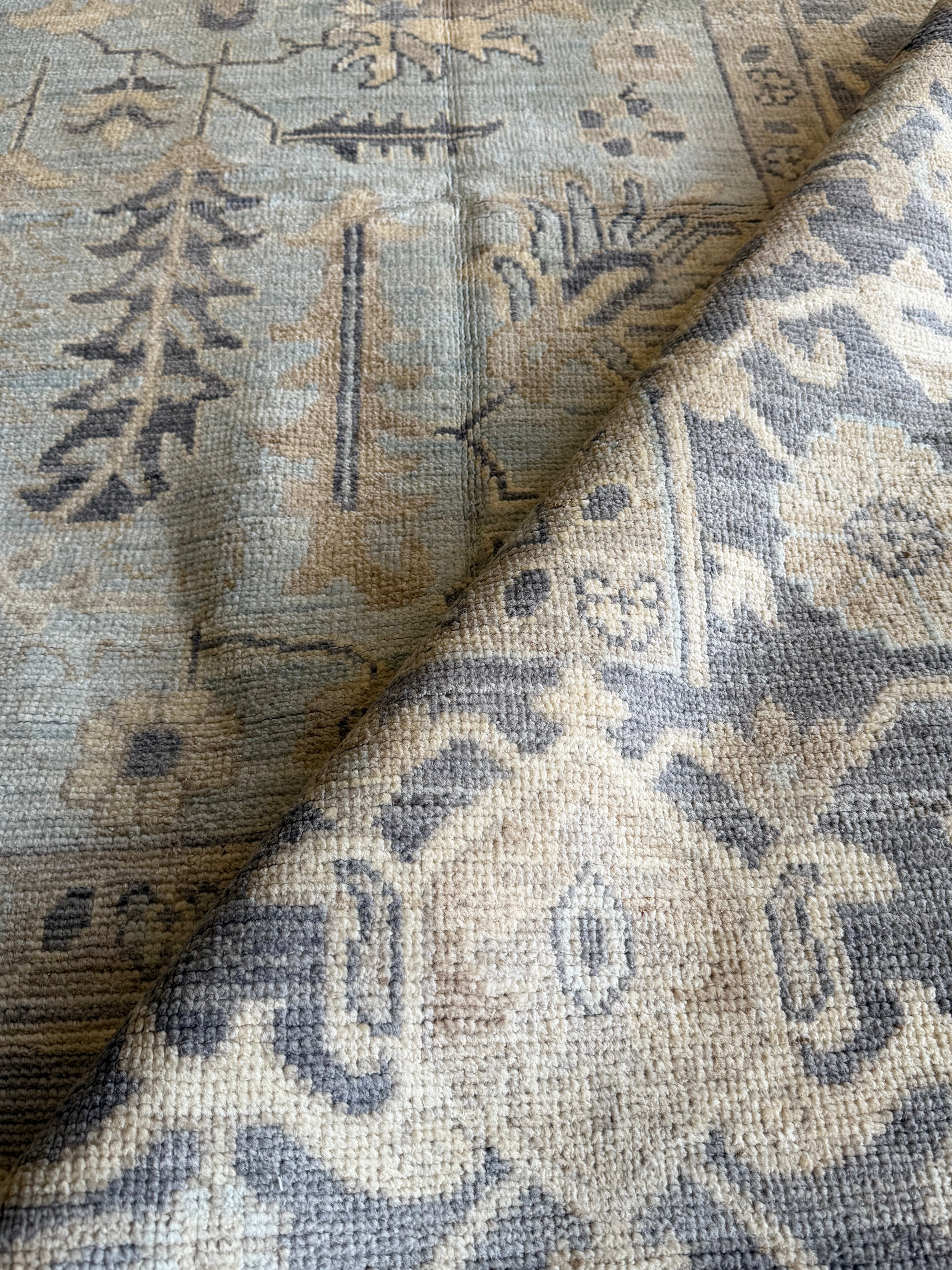 Lucia Gulbranson 8.6x12 Blue and Grey Whitewashed Hand-Knotted Oushak