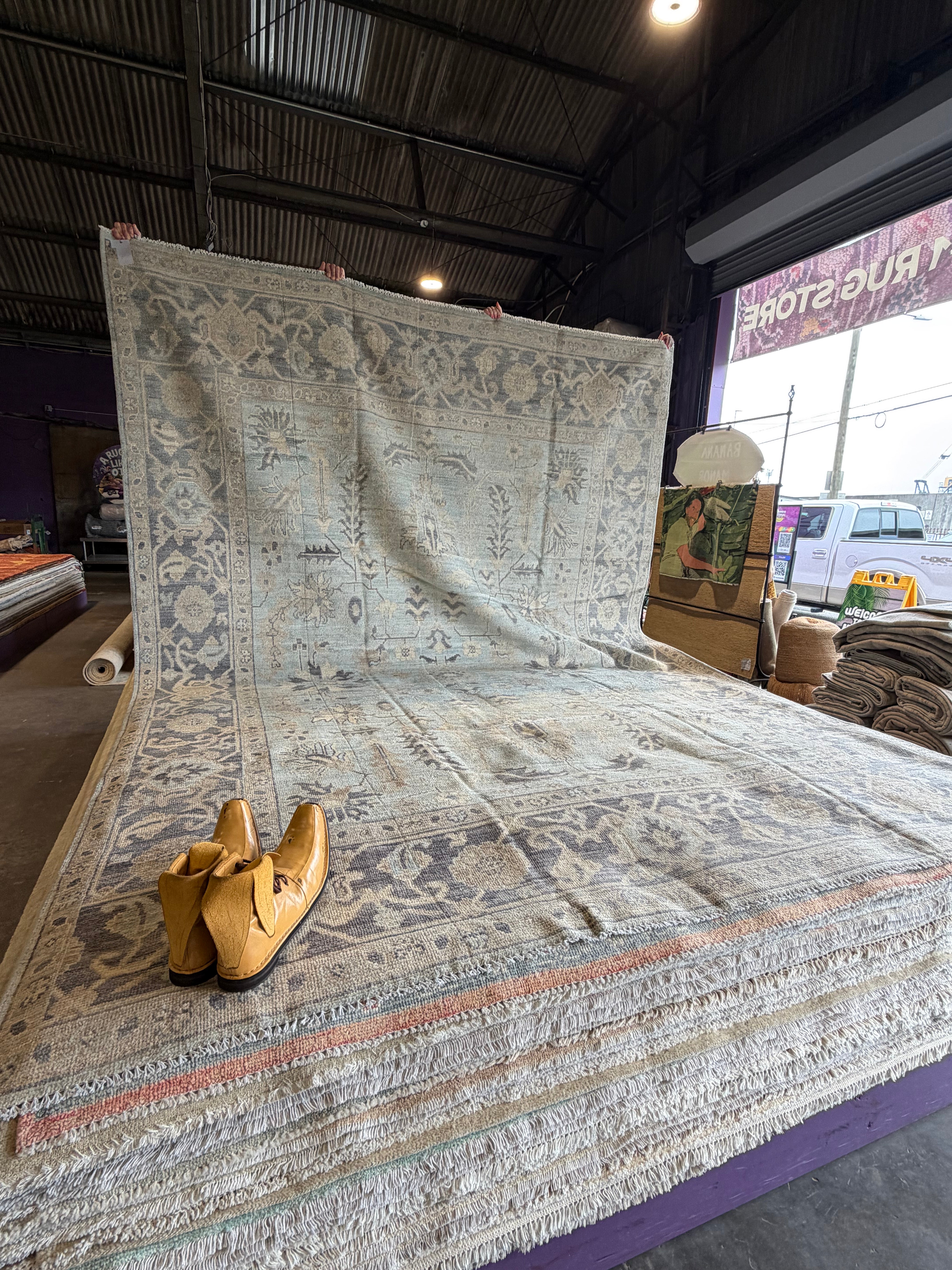 Lucia Gulbranson 8.6x12 Blue and Grey Whitewashed Hand-Knotted Oushak