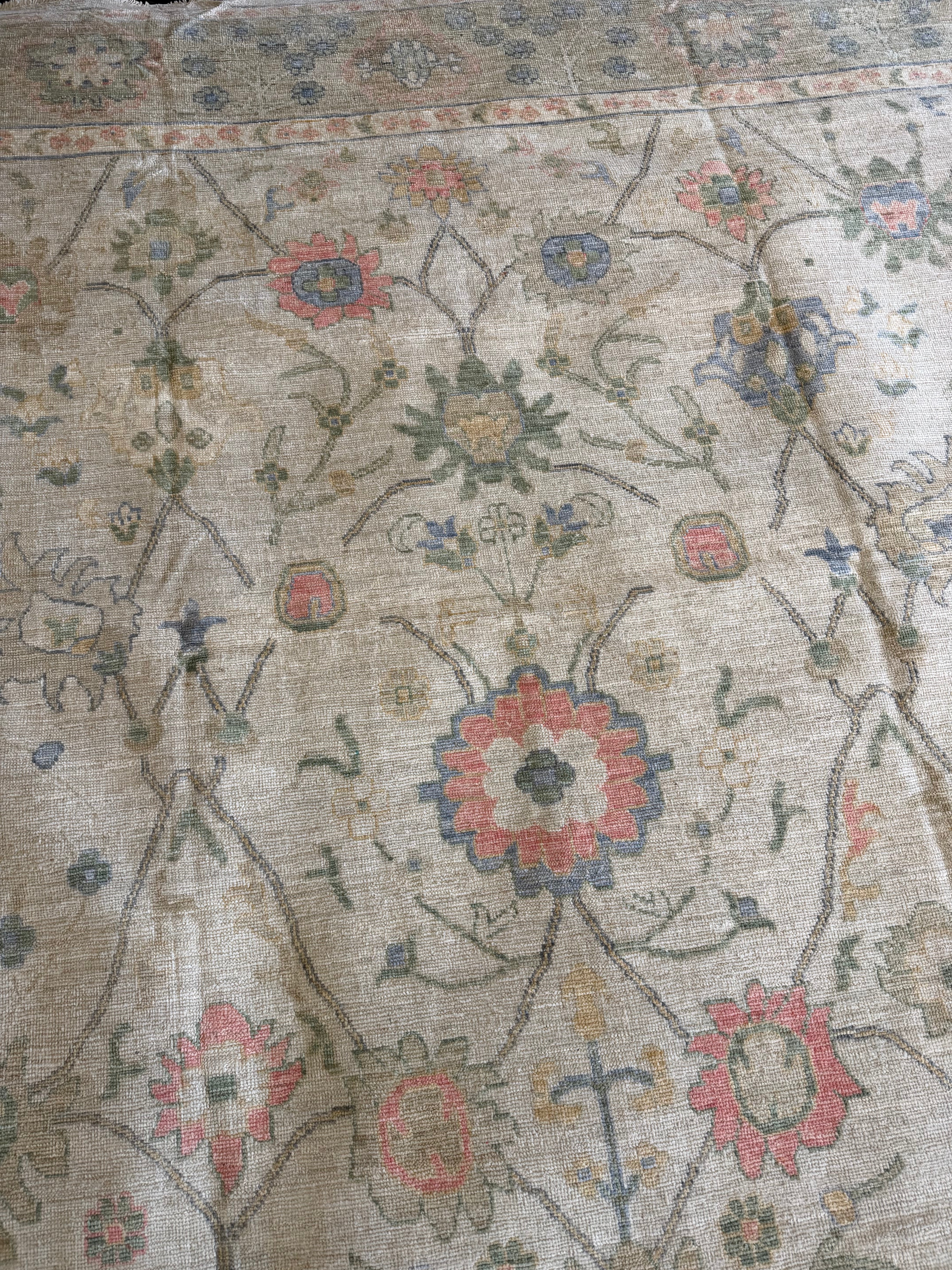 Kylie Cooke 10.2x13.8 Cream Multi Whitewashed Hand-Knotted Oushak