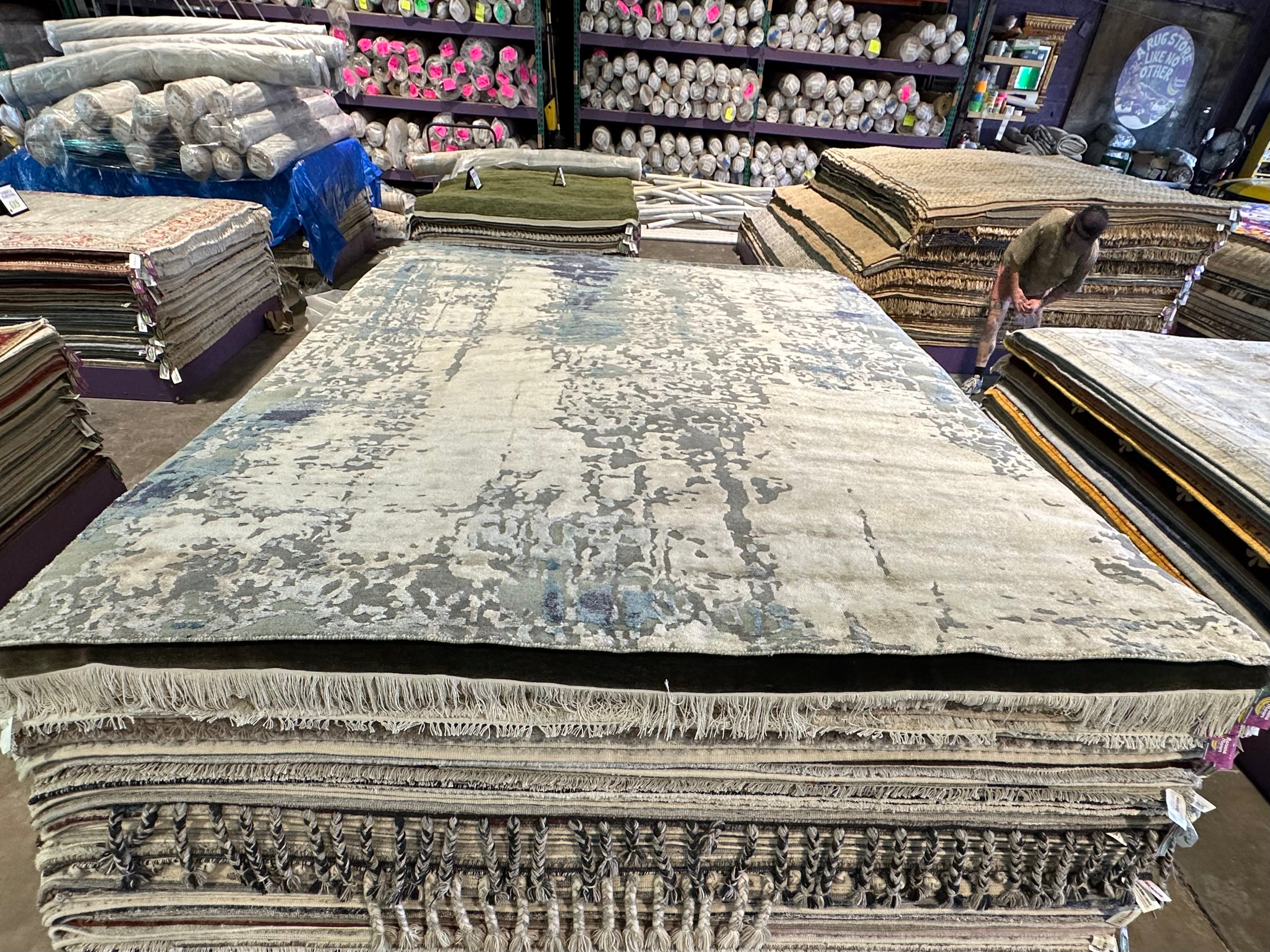 Justin Borden 8.9X11.9 Silver Hand-Knotted Modern Style Rug