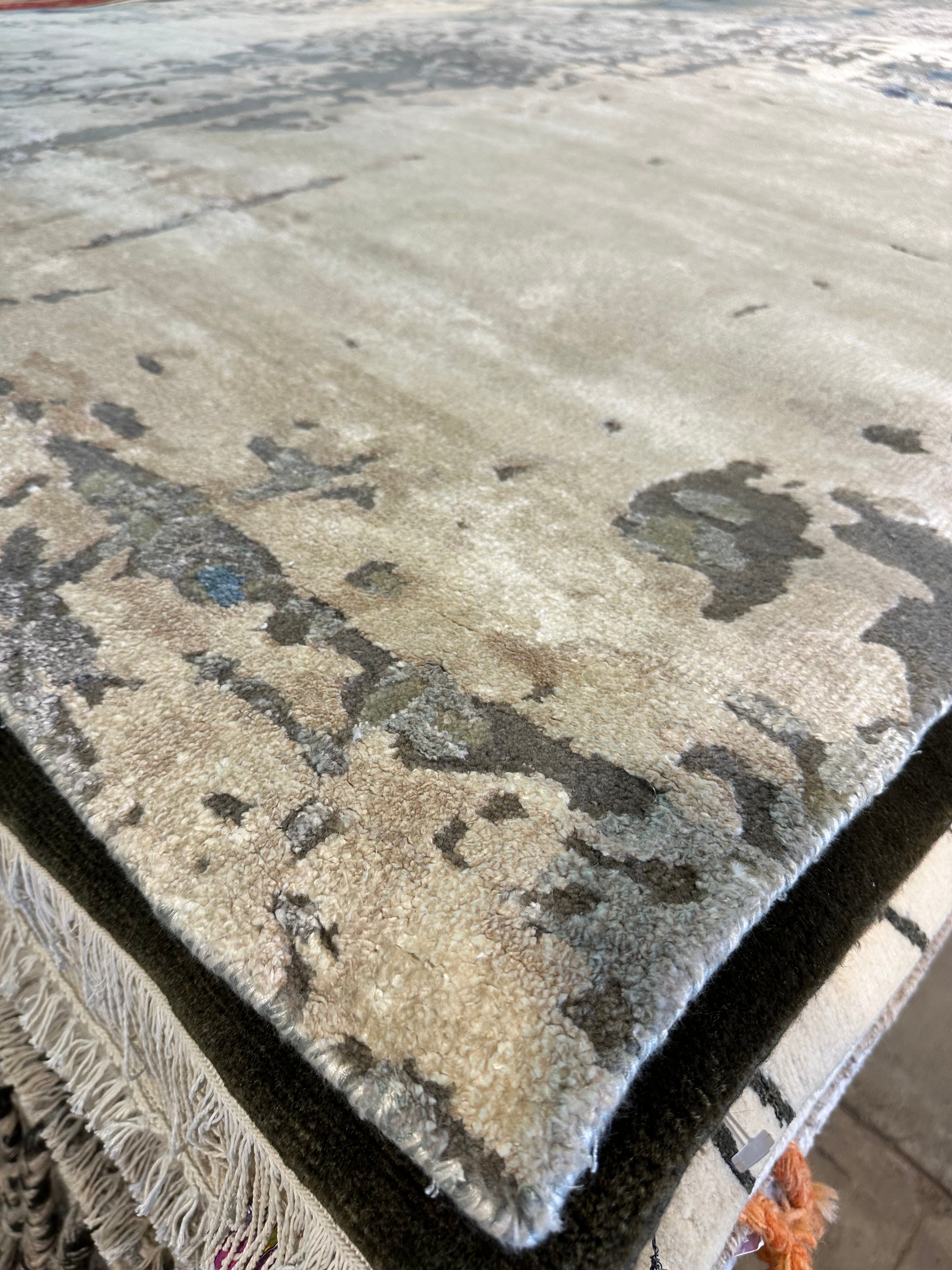 Justin Borden 8.9X11.9 Silver Hand-Knotted Modern Style Rug