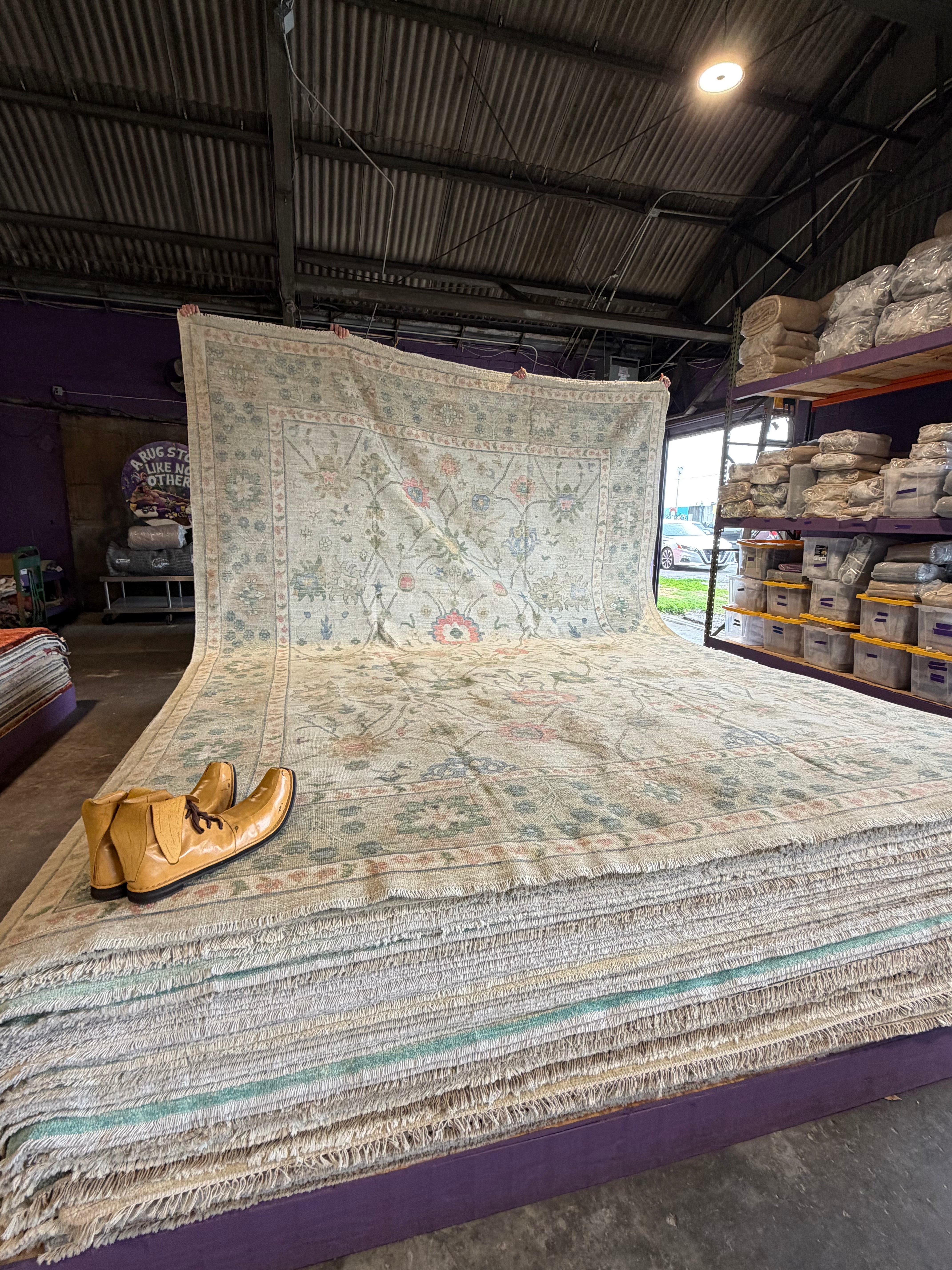 Kylie Cooke 10.2x13.8 Cream Multi Whitewashed Hand-Knotted Oushak