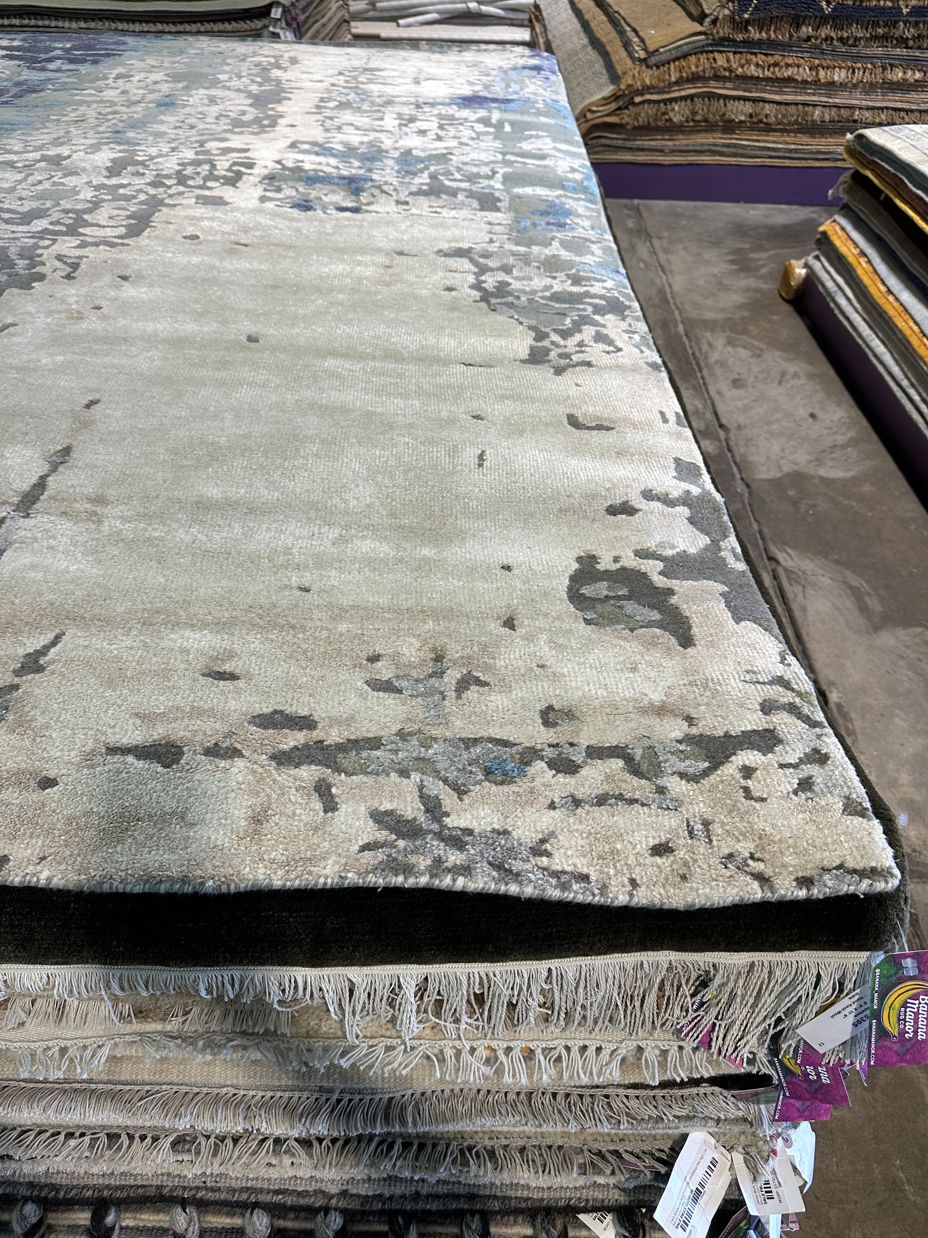 Justin Borden 8.9X11.9 Silver Hand-Knotted Modern Style Rug