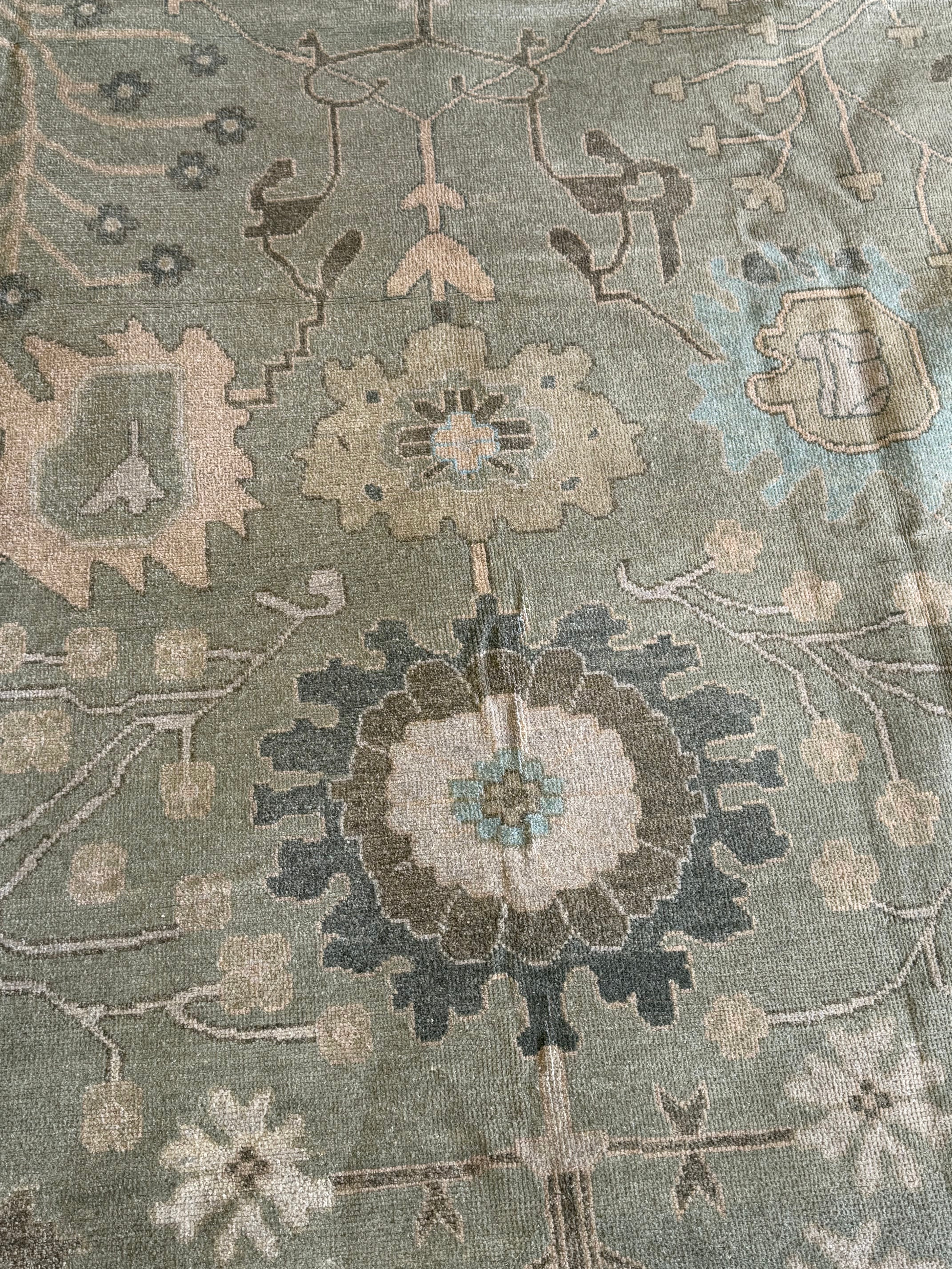 Silvia Teti 9x12.2 Blue Whitewashed Hand-Knotted Oushak