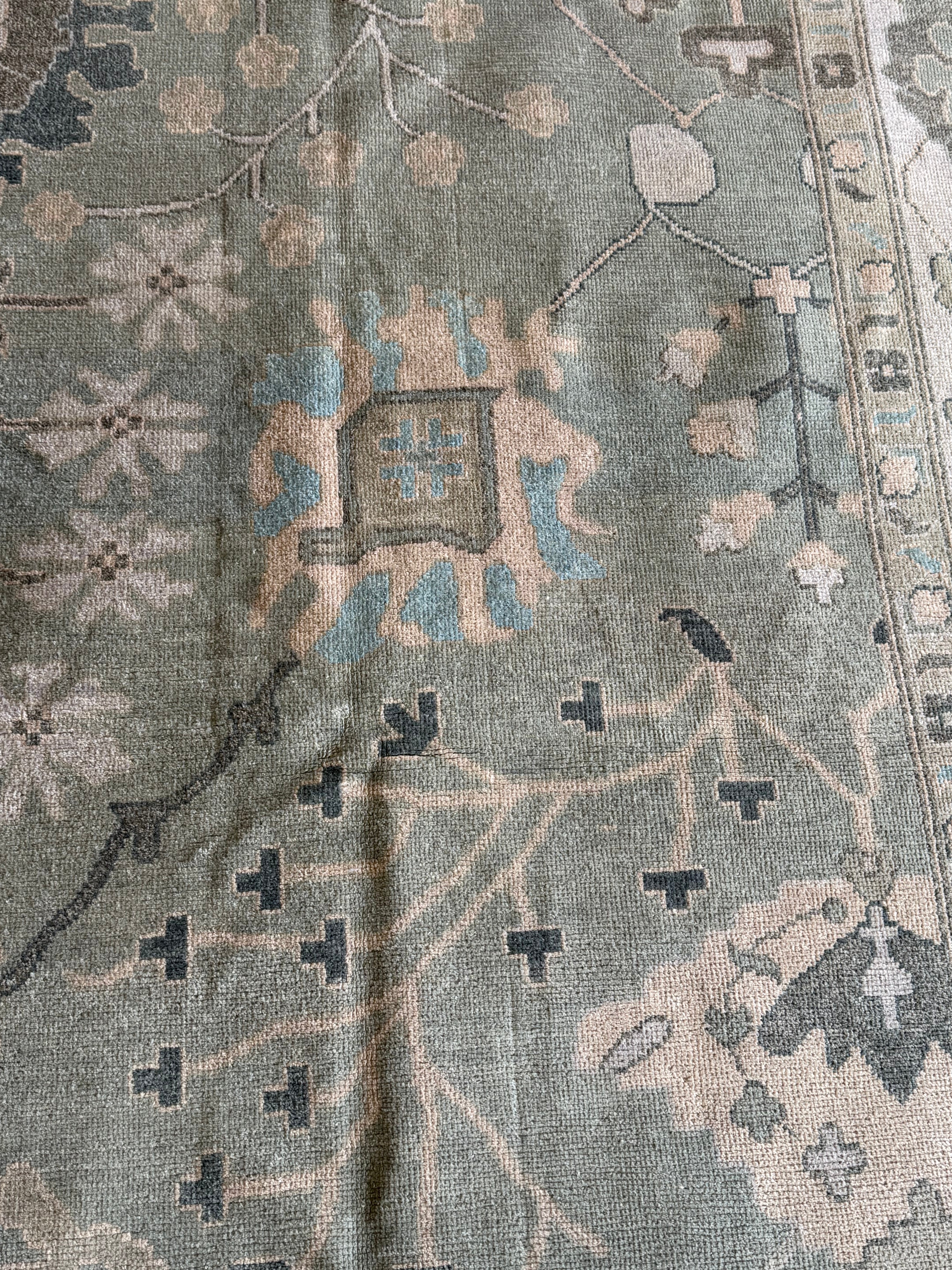 Silvia Teti 9x12.2 Blue Whitewashed Hand-Knotted Oushak