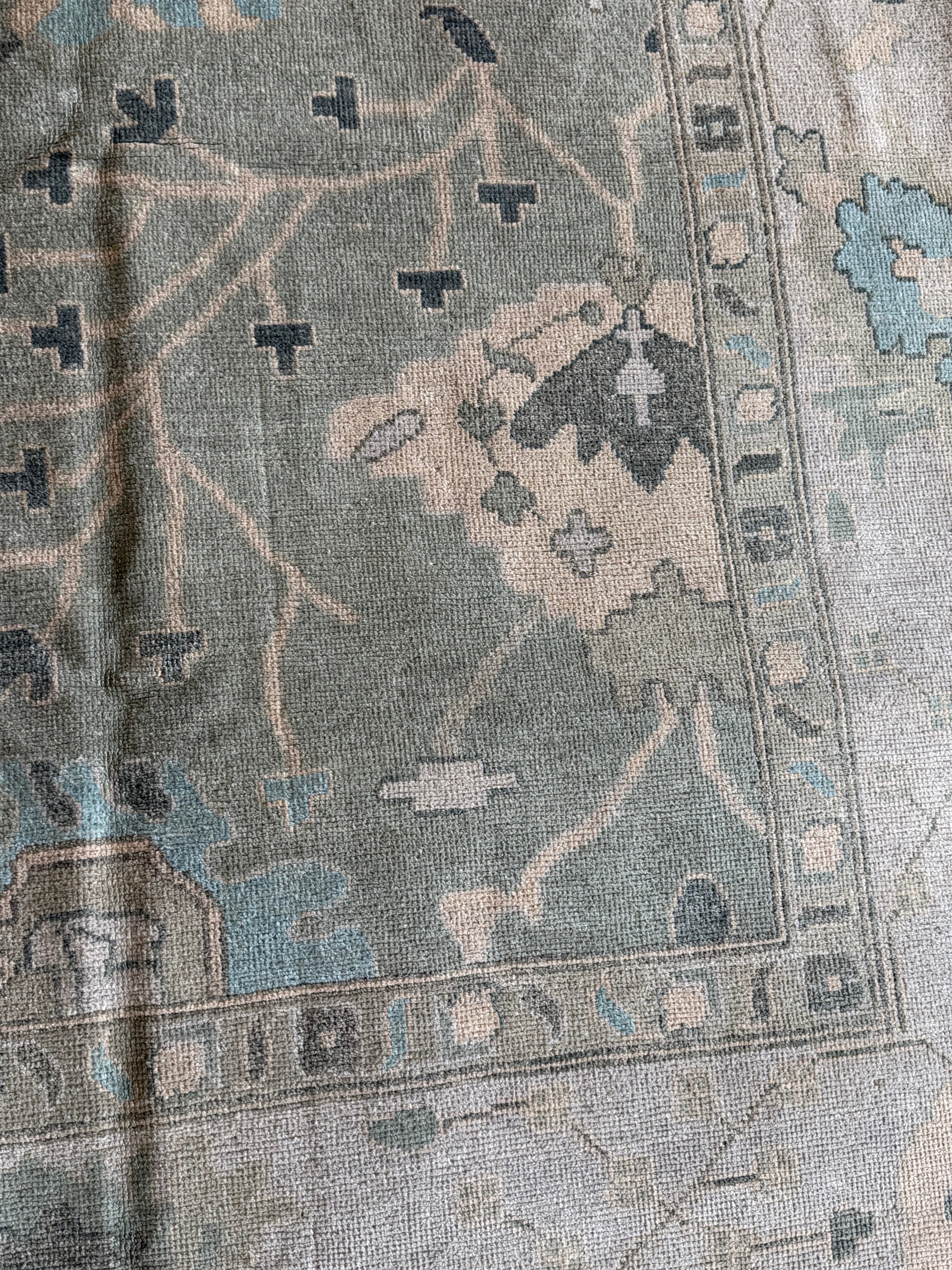 Silvia Teti 9x12.2 Blue Whitewashed Hand-Knotted Oushak