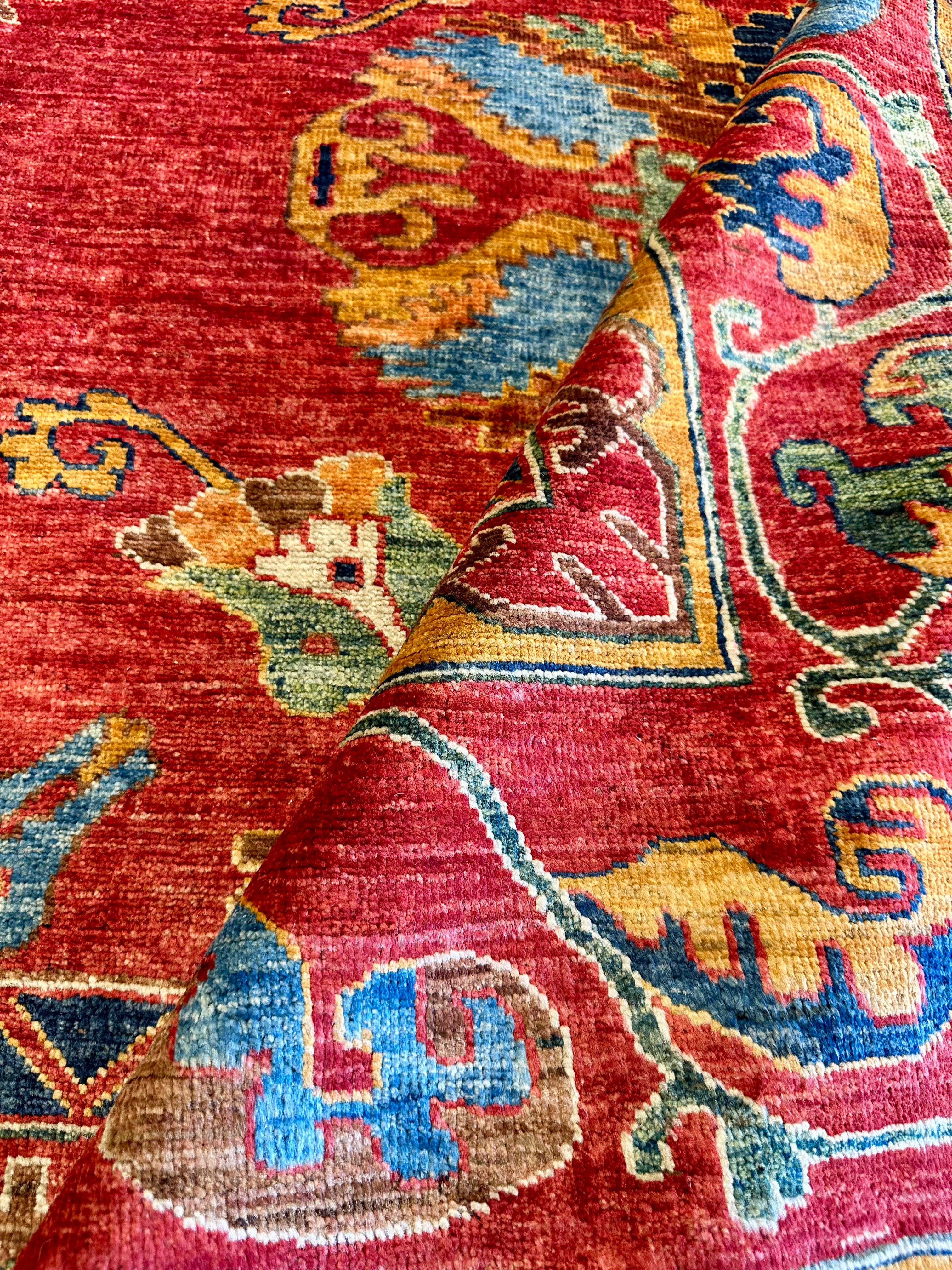 Debbie Pelt 9x11.9 Red Hand-Knotted Nomadic Caucasian Humna Wool Rug