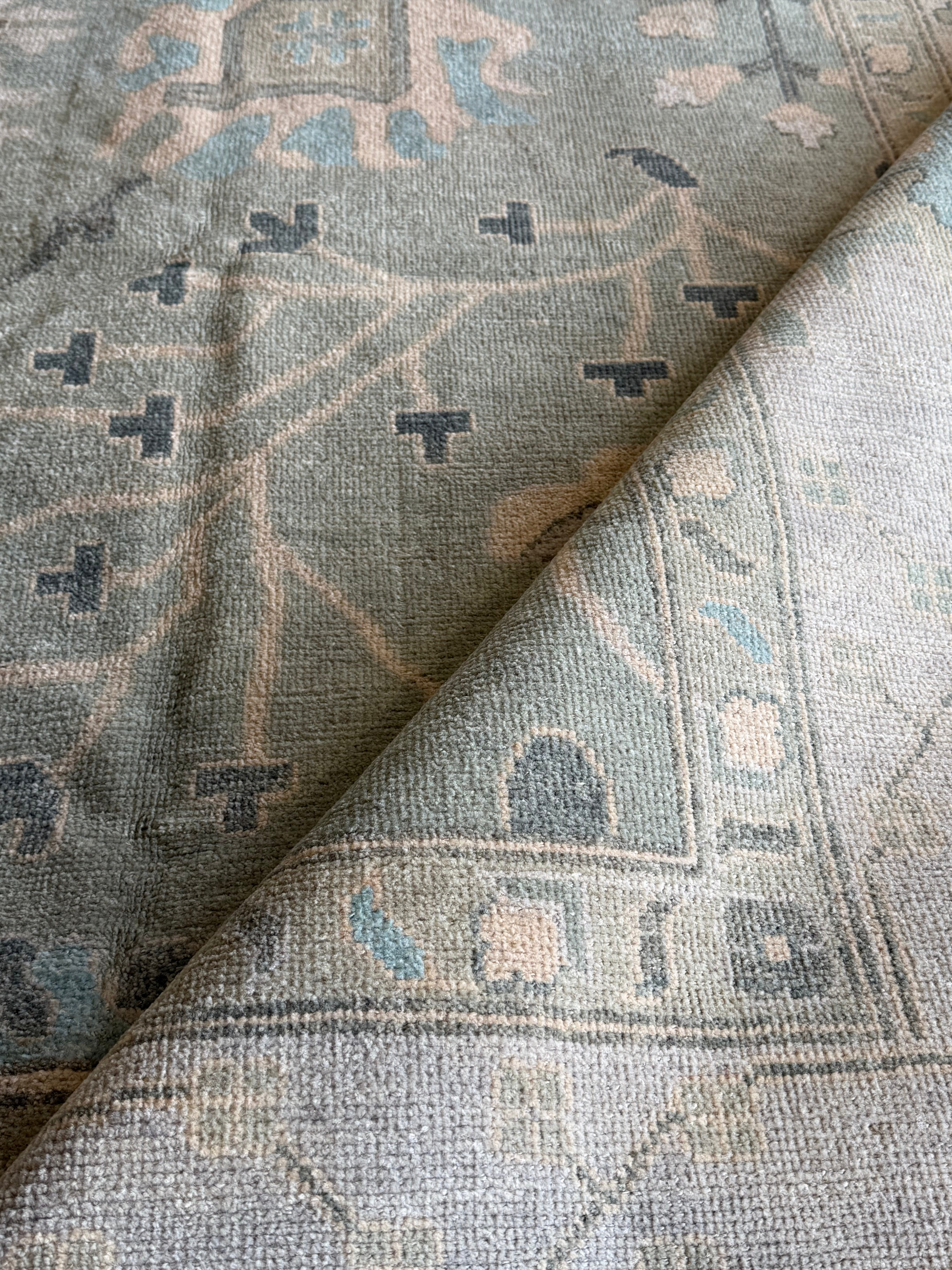 Silvia Teti 9x12.2 Blue Whitewashed Hand-Knotted Oushak