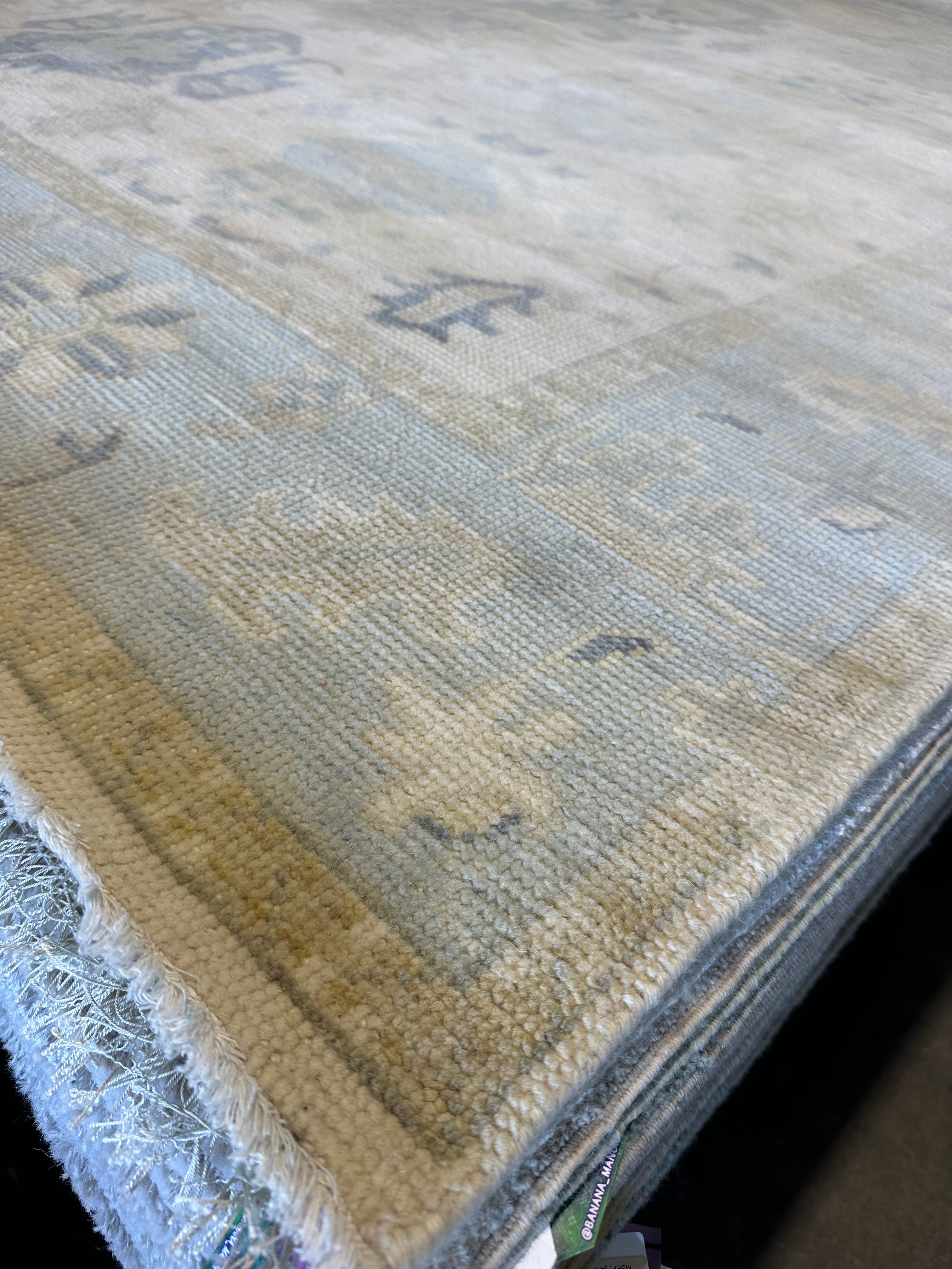 Carole Keen 8x9.9 Light Blue Hand-Knotted Oushak Rug