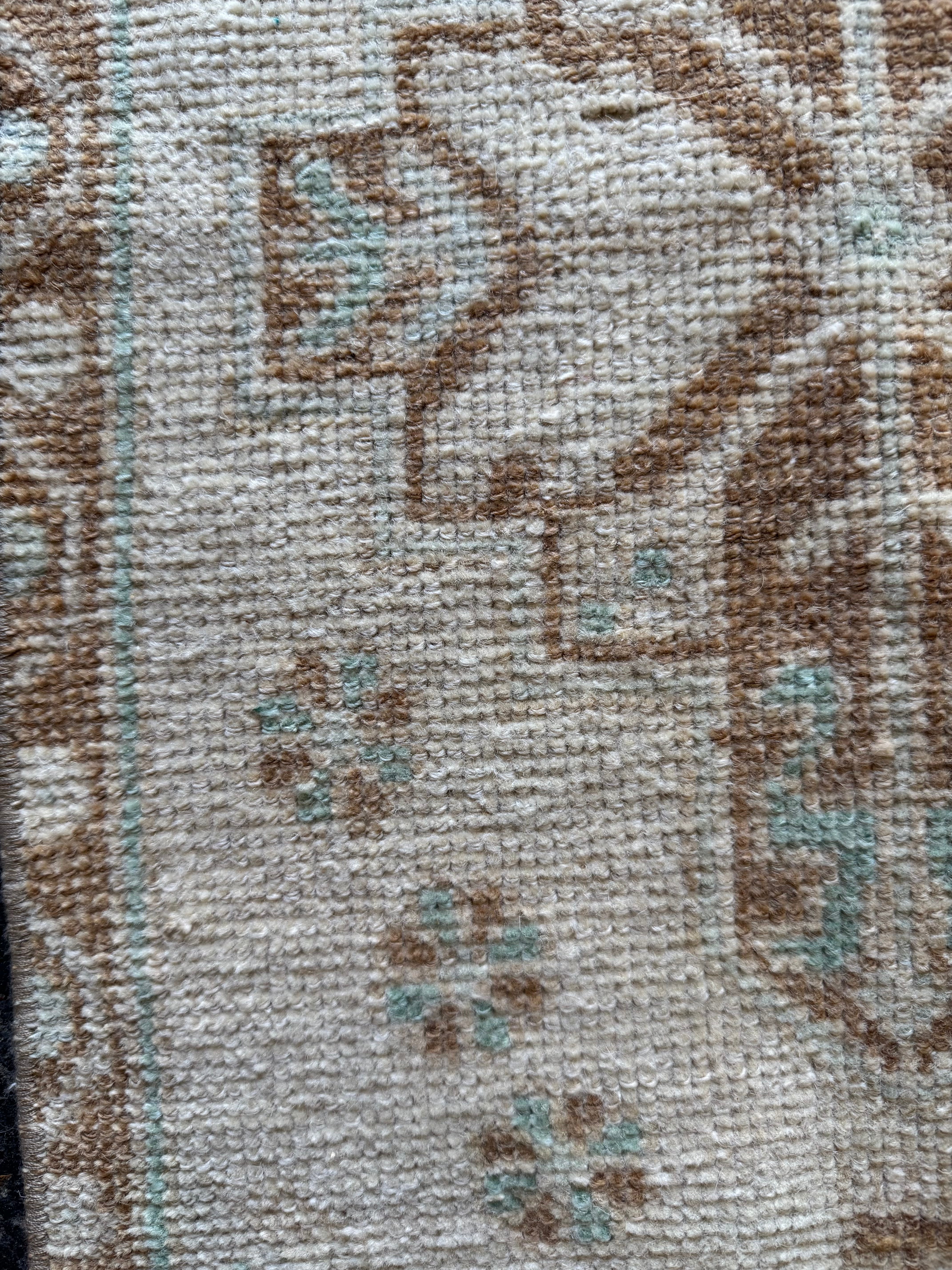 Vintage 1.5x2.10 Turkish Oushak Brown and Aqua Small Rug