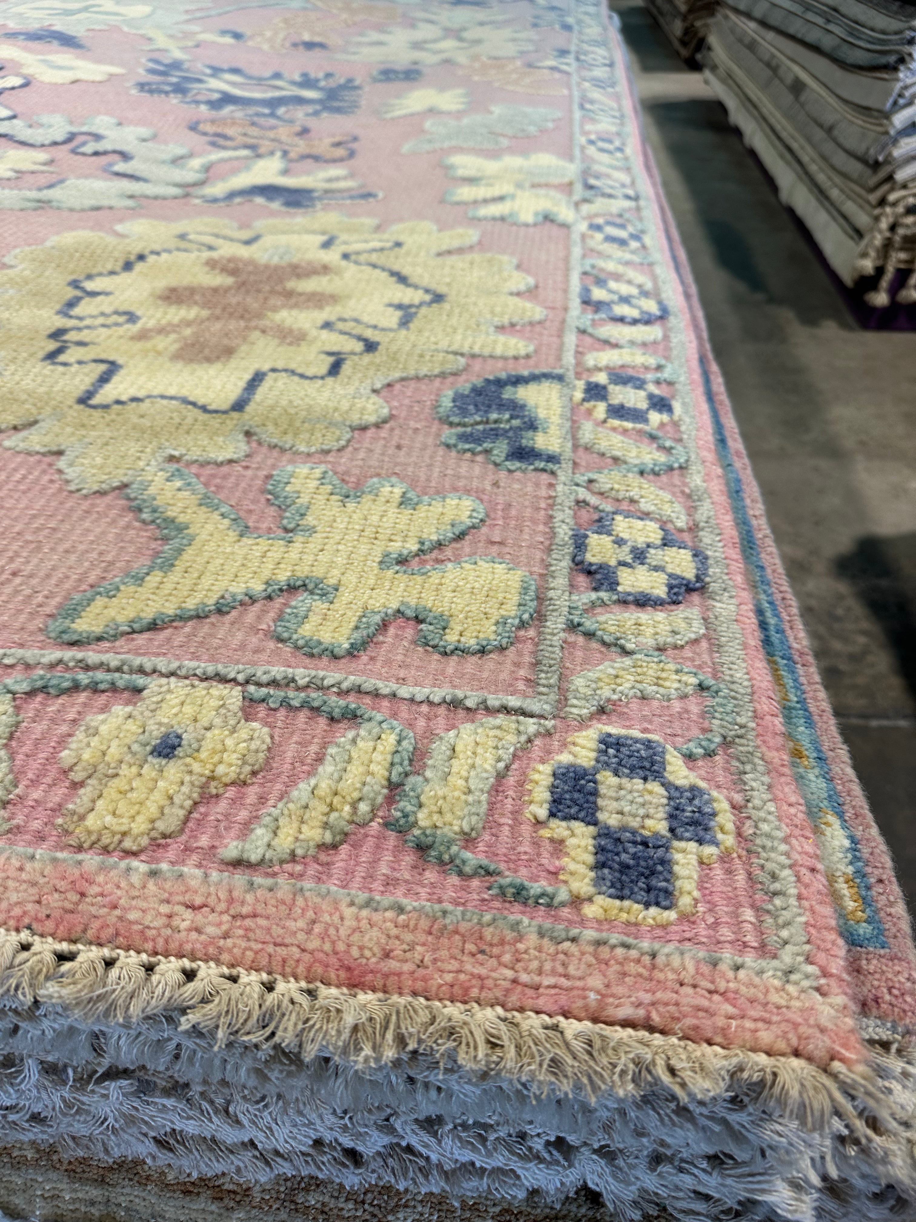Jill Abramovitz 8x10 Light Pink Hand-Knotted Oushak Rug