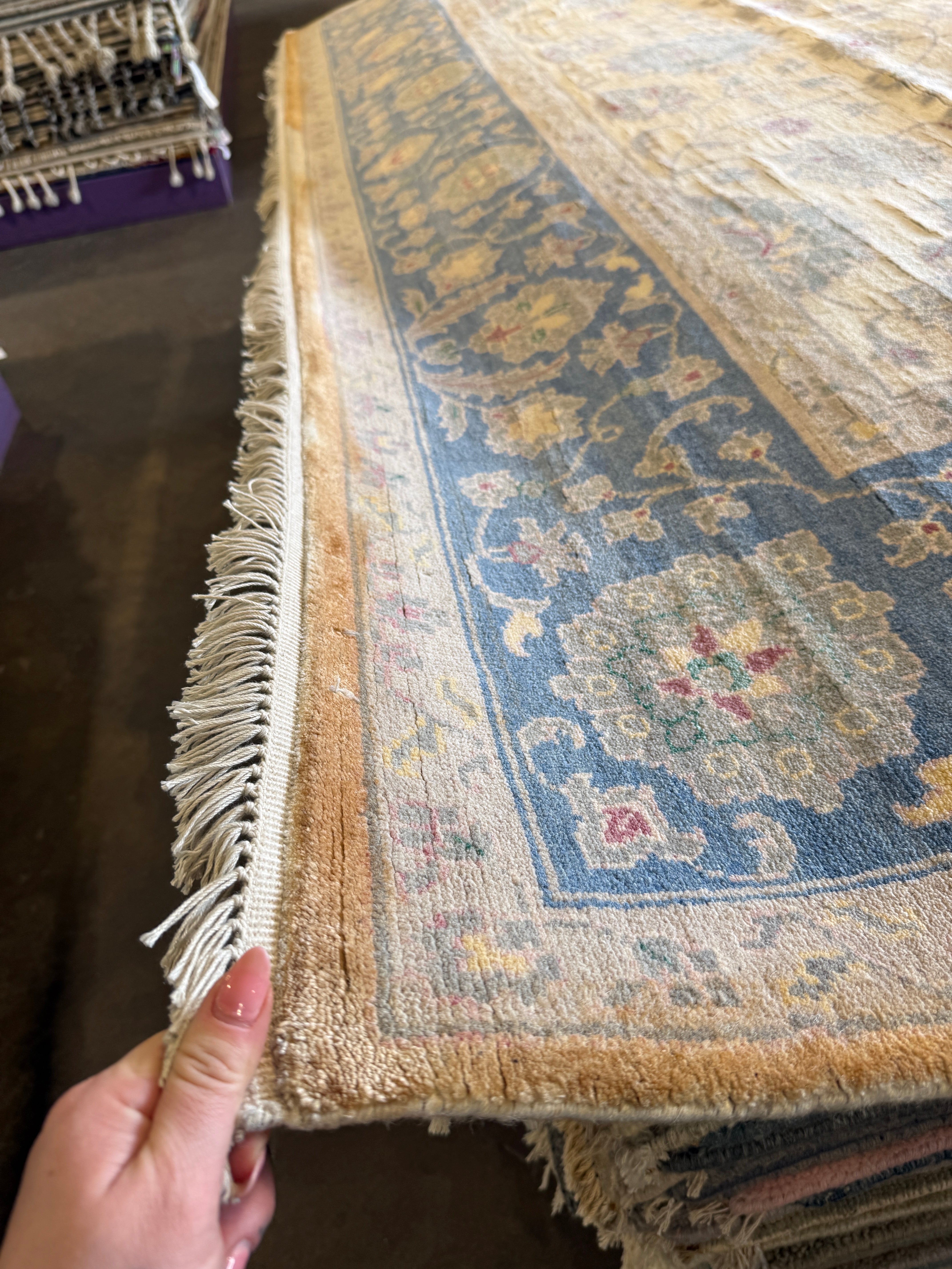 Rosetta 8x10.3 Ivory and Light Blue Oushak Rug CLEARANCE