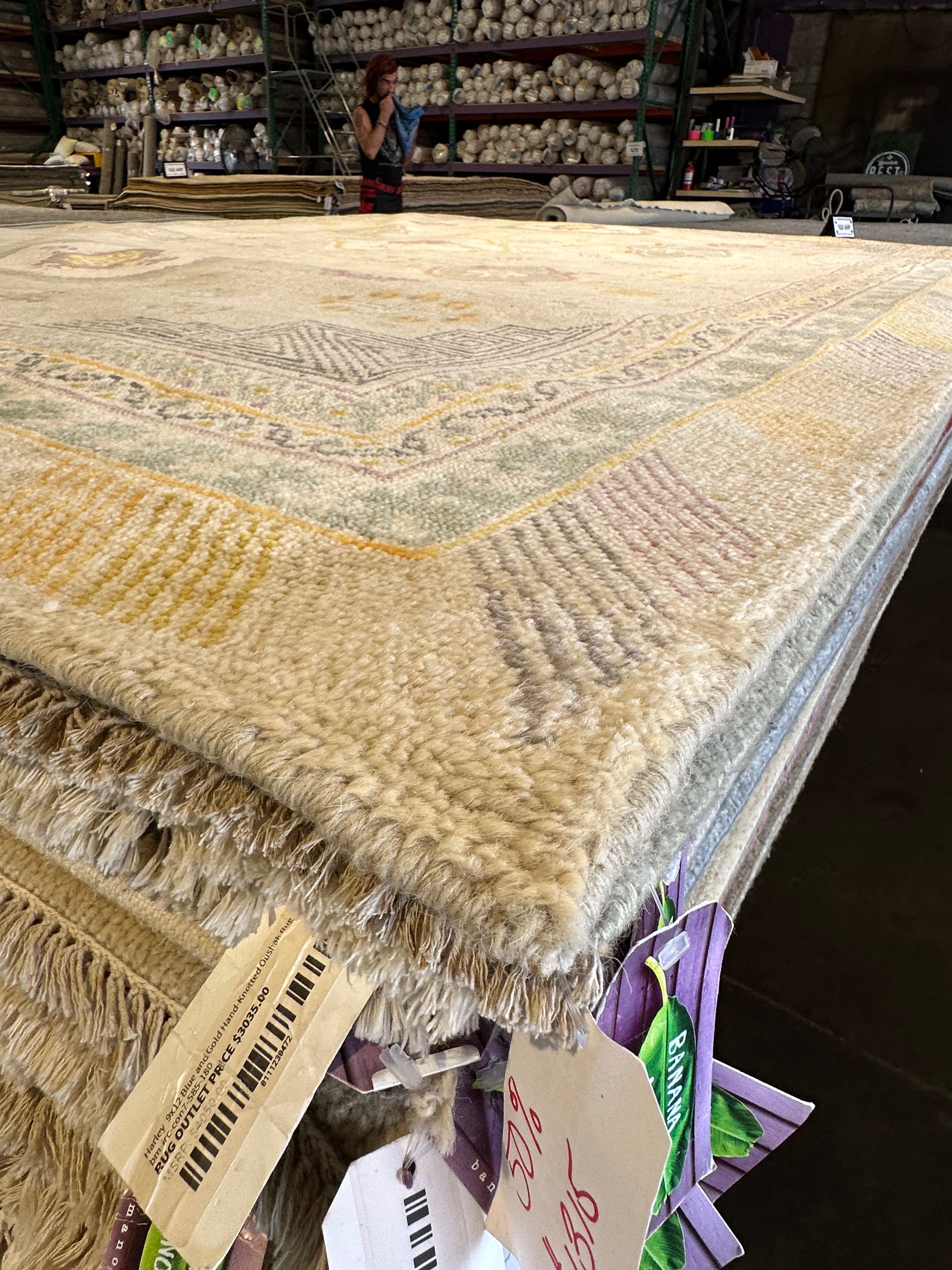 Donna Mills 9.3x12 Hand-Knotted Tan & Gold Oushak