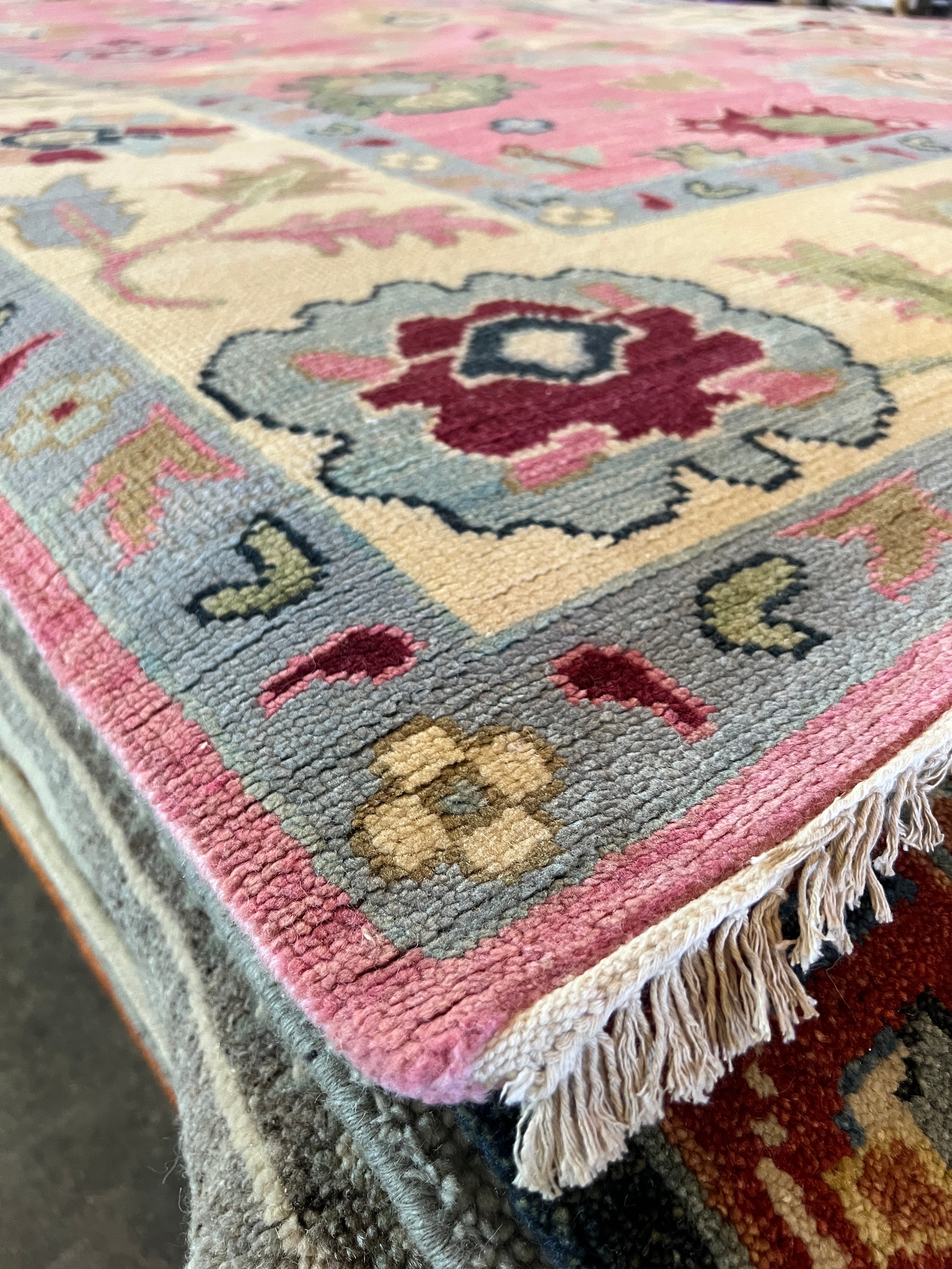 Pia Tjelta 8x10 Pink and Ivory Hand-Knotted Oushak Rug
