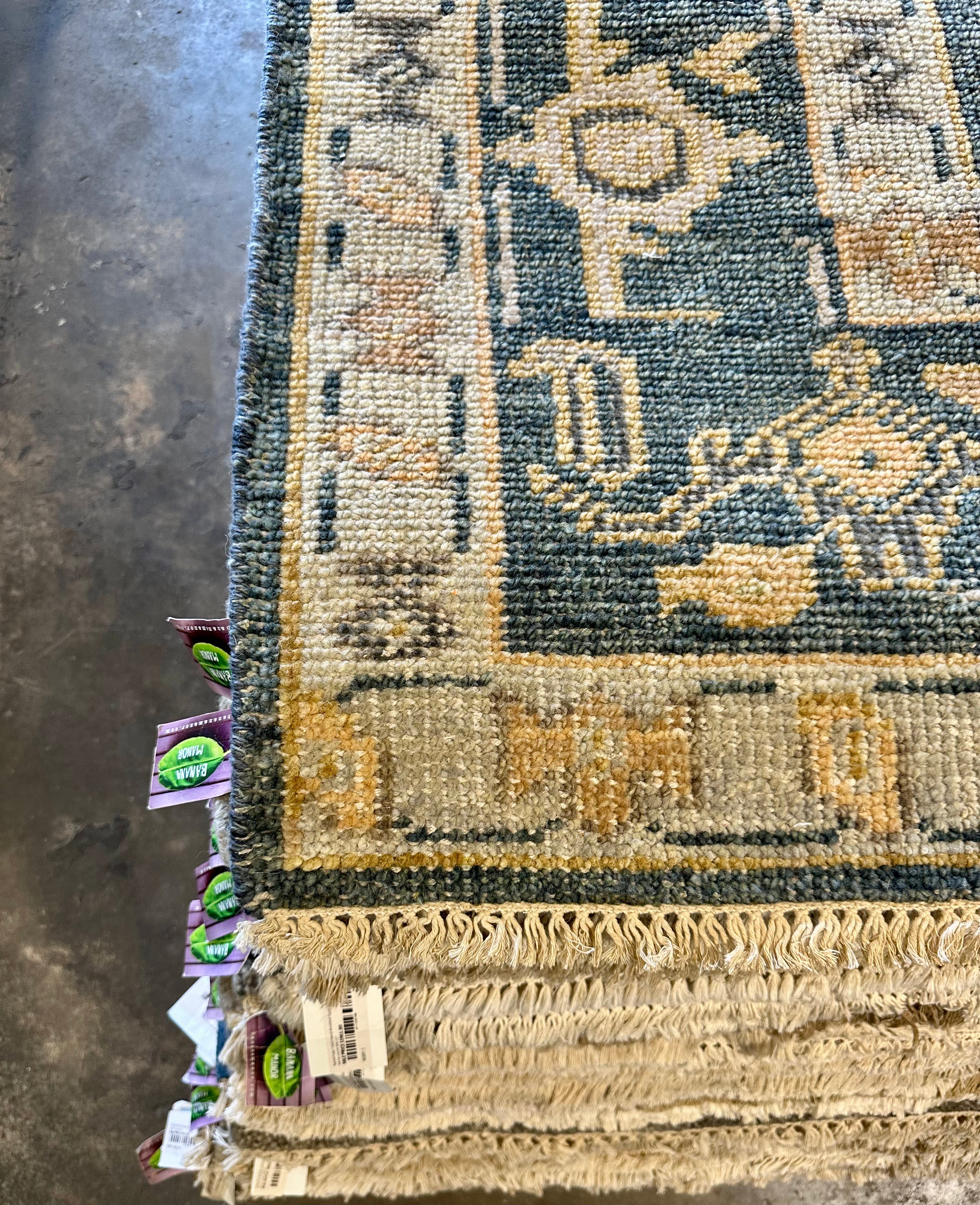 Christine Vroom 8.3x10.3 Dark Blue and Grey Hand-Knotted Oushak Rug
