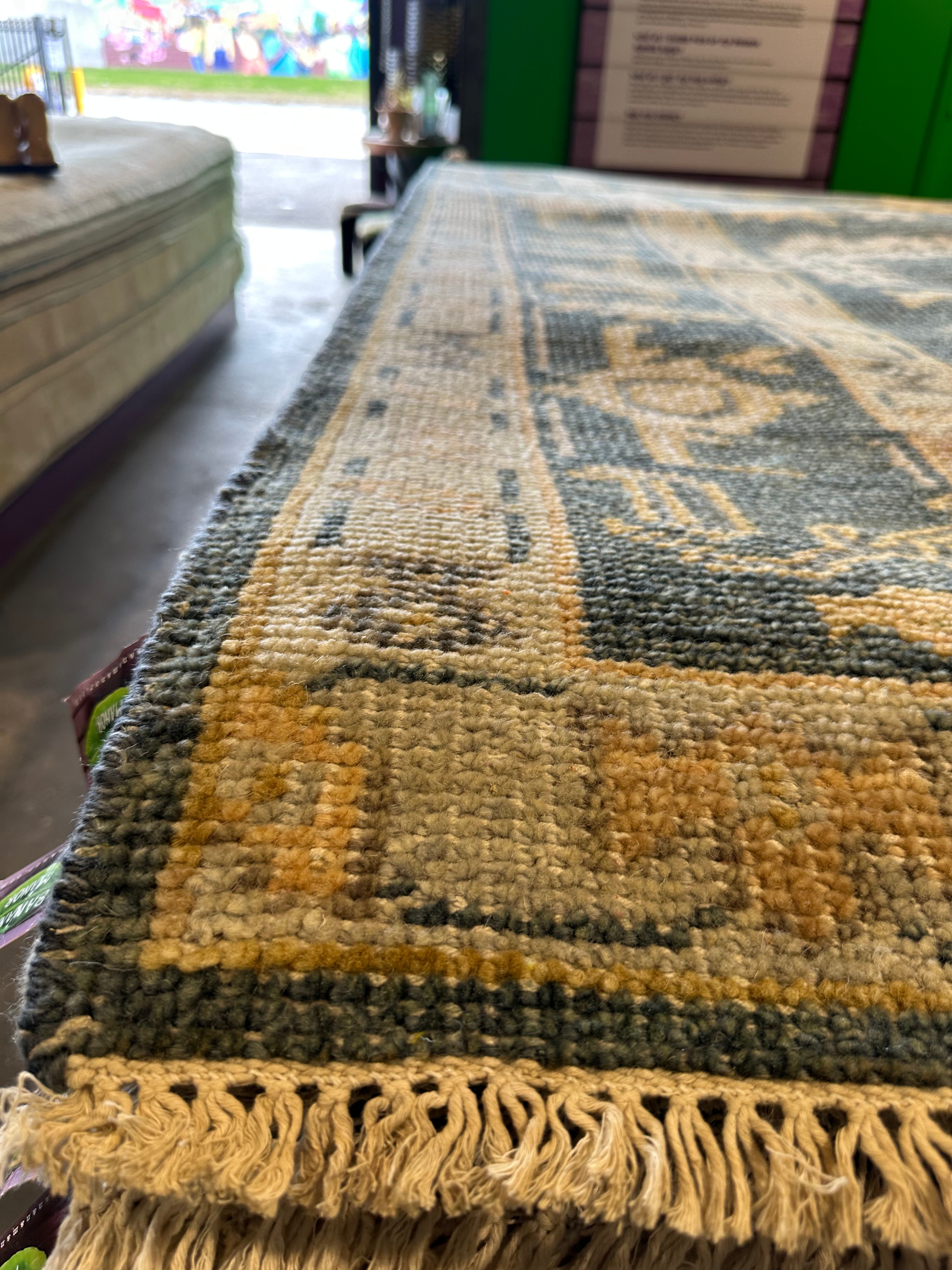 Christine Vroom 8.3x10.3 Dark Blue and Grey Hand-Knotted Oushak Rug