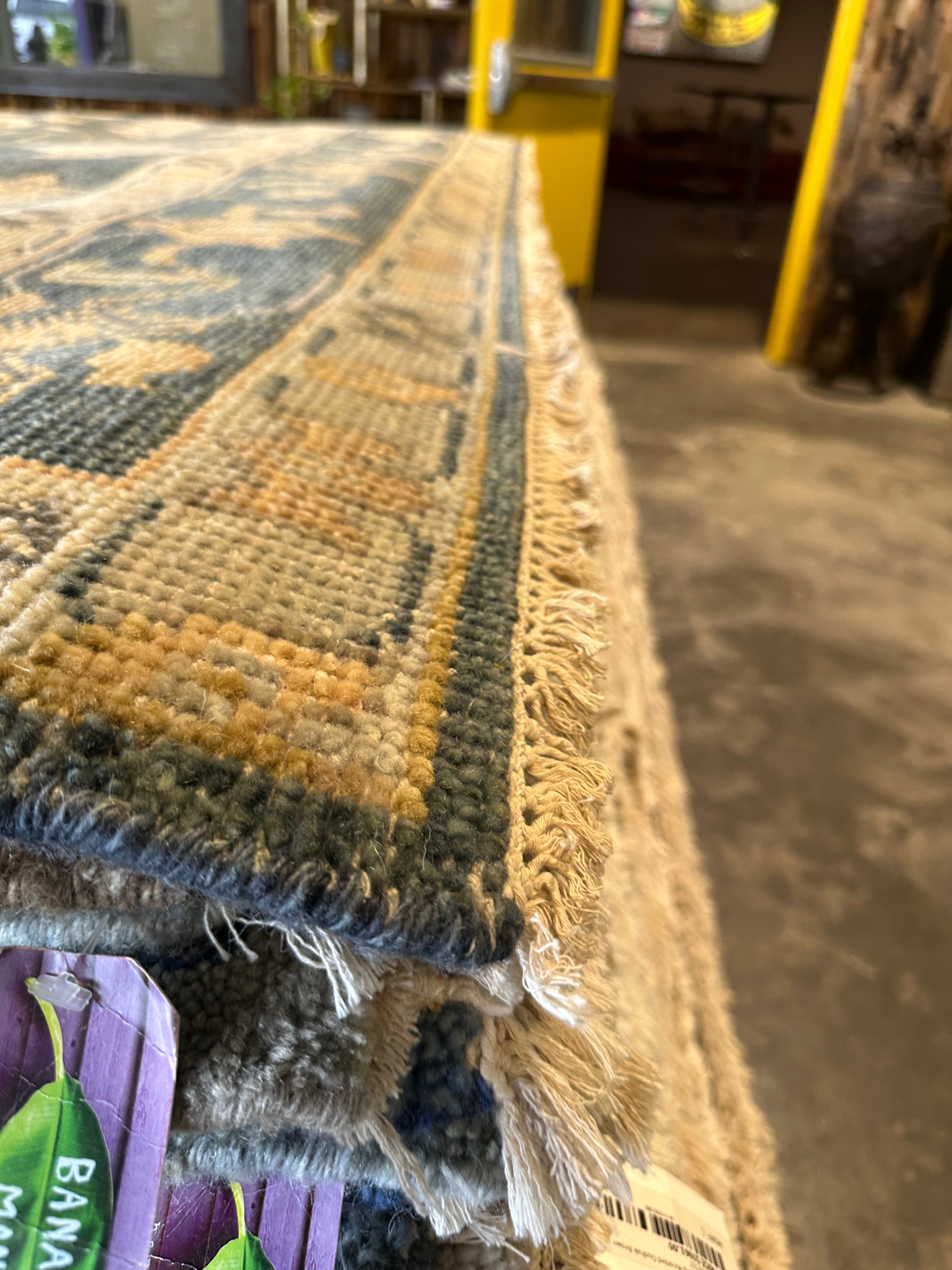 Christine Vroom 8.3x10.3 Dark Blue and Grey Hand-Knotted Oushak Rug