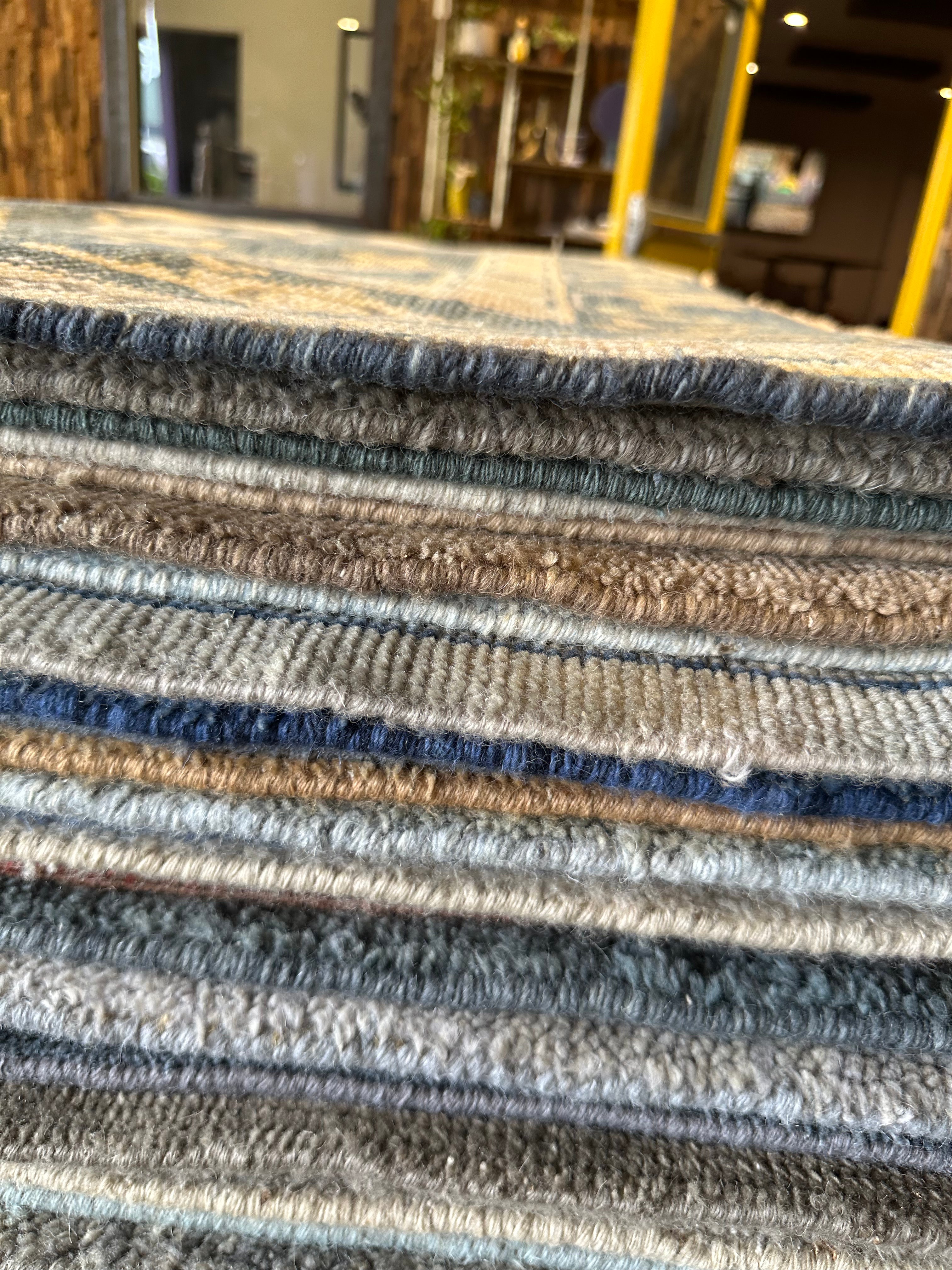 Christine Vroom 8.3x10.3 Dark Blue and Grey Hand-Knotted Oushak Rug