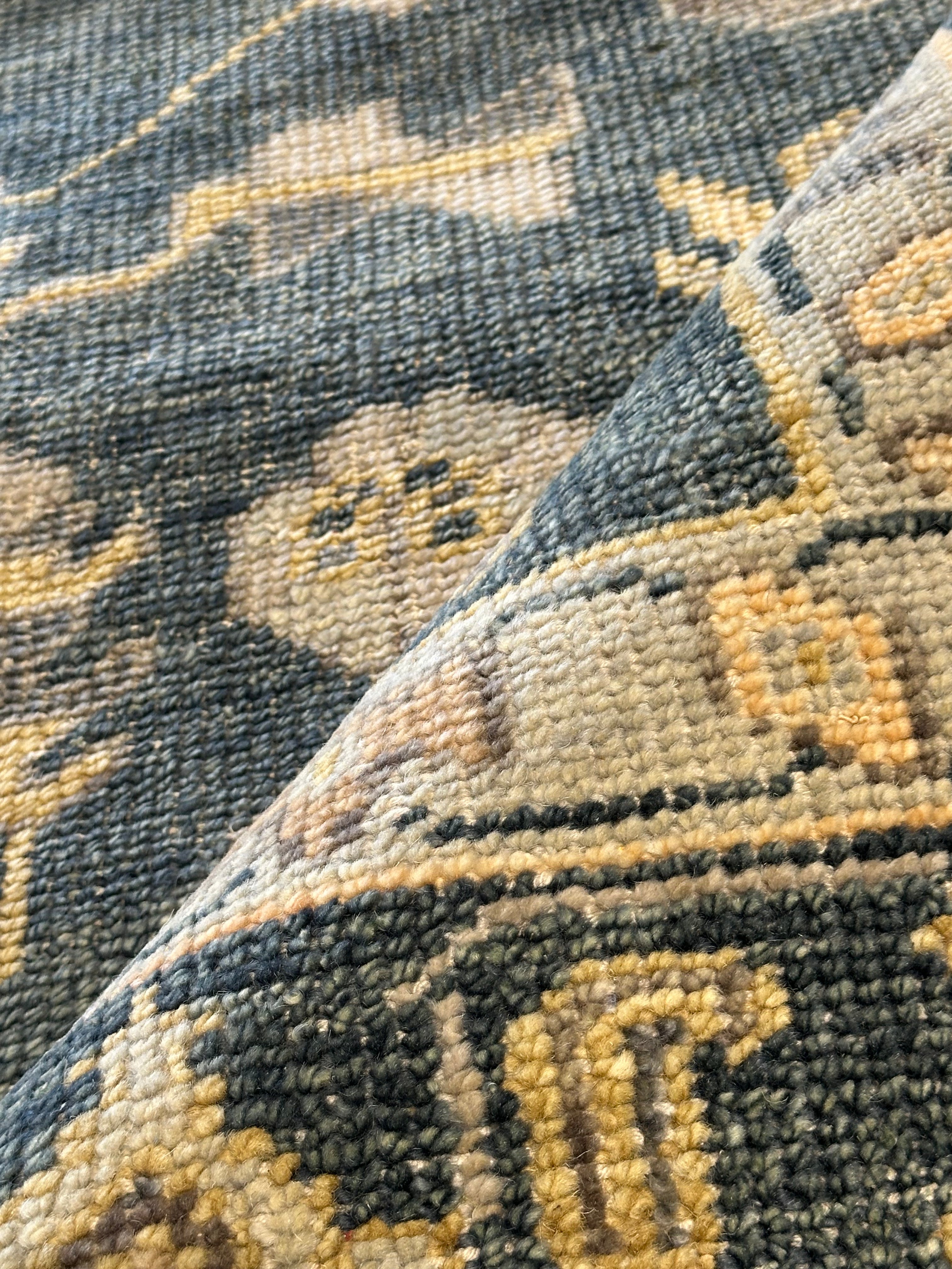 Christine Vroom 8.3x10.3 Dark Blue and Grey Hand-Knotted Oushak Rug