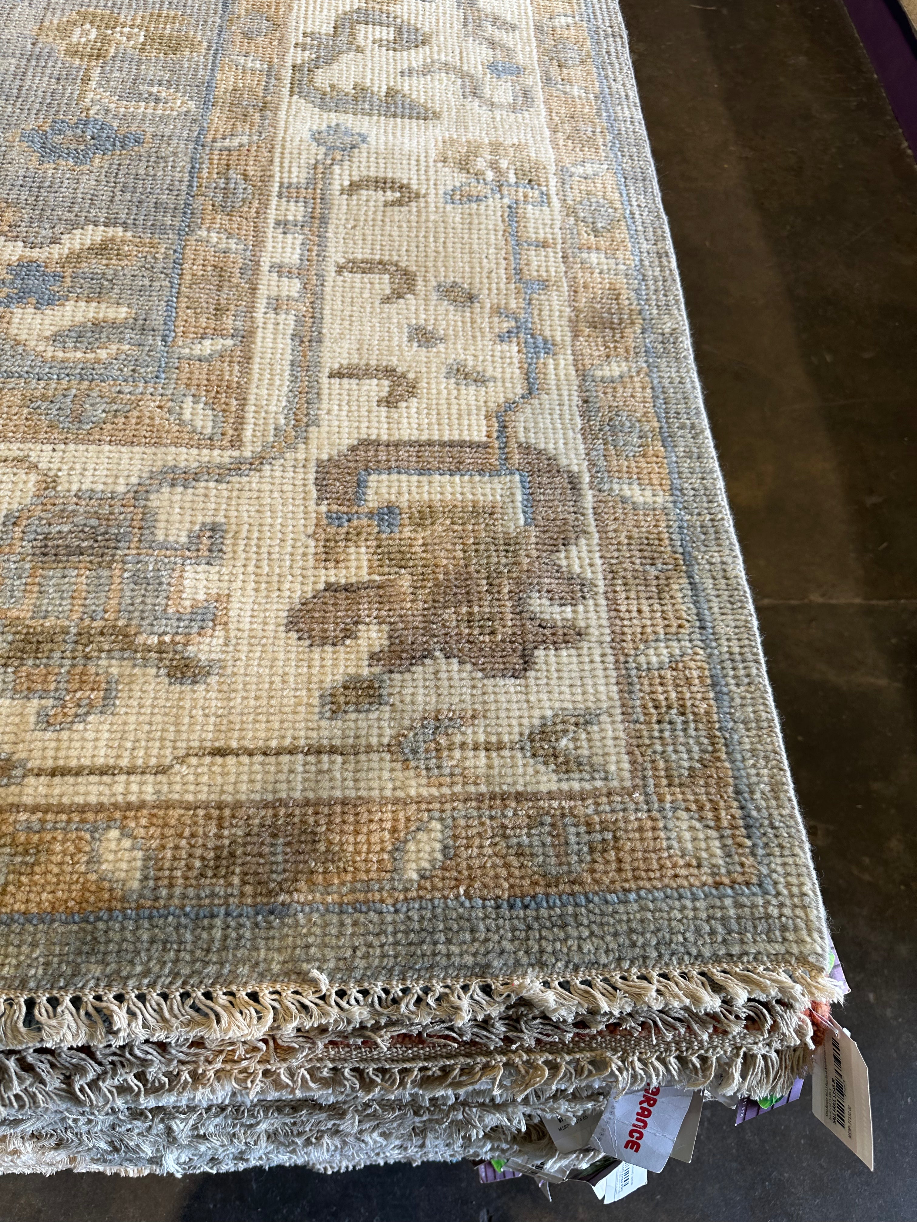 Teri Austin 9x11.9 Grey & Tan Hand-Knotted Oushak