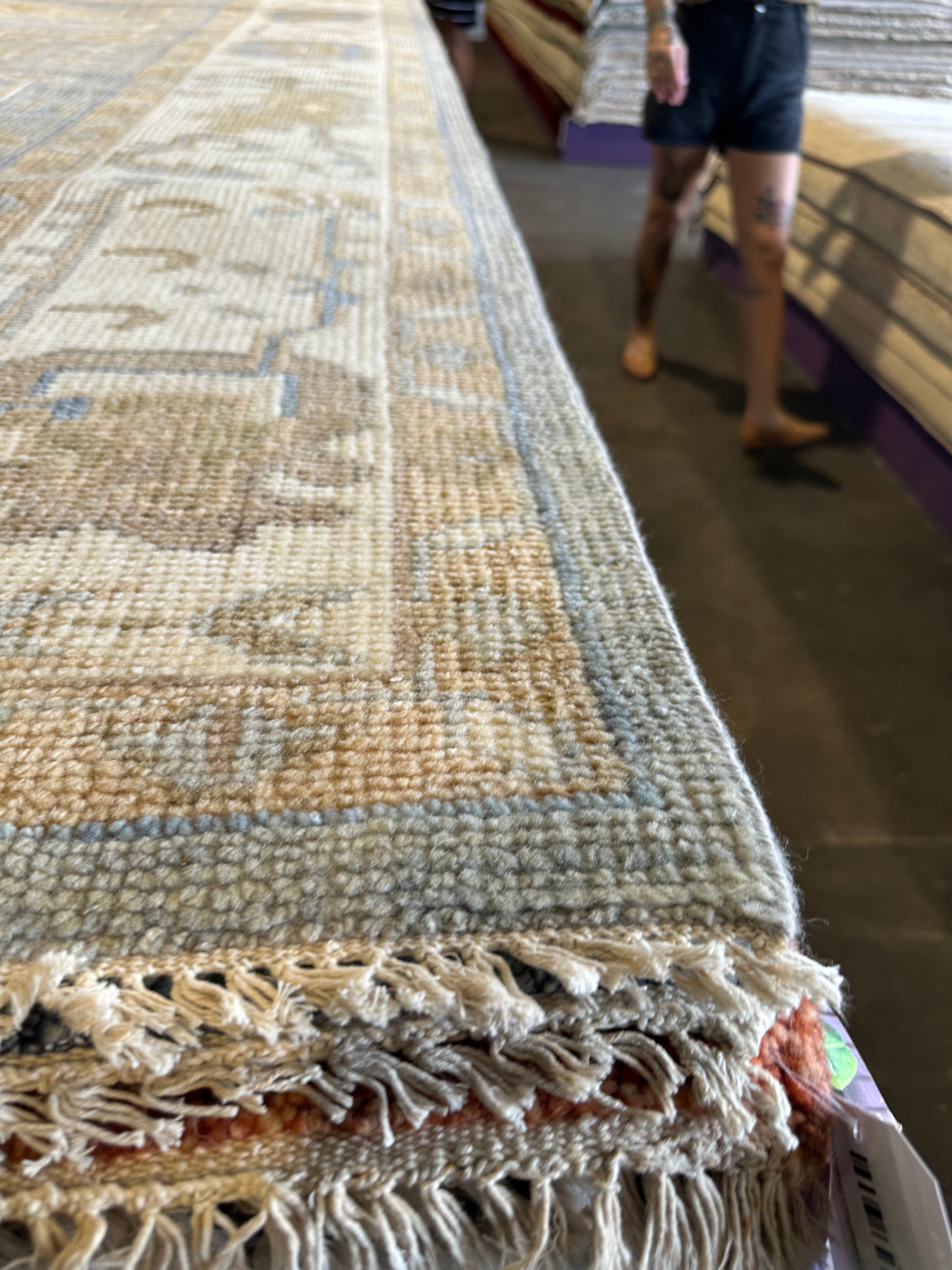 Teri Austin 9x11.9 Grey & Tan Hand-Knotted Oushak