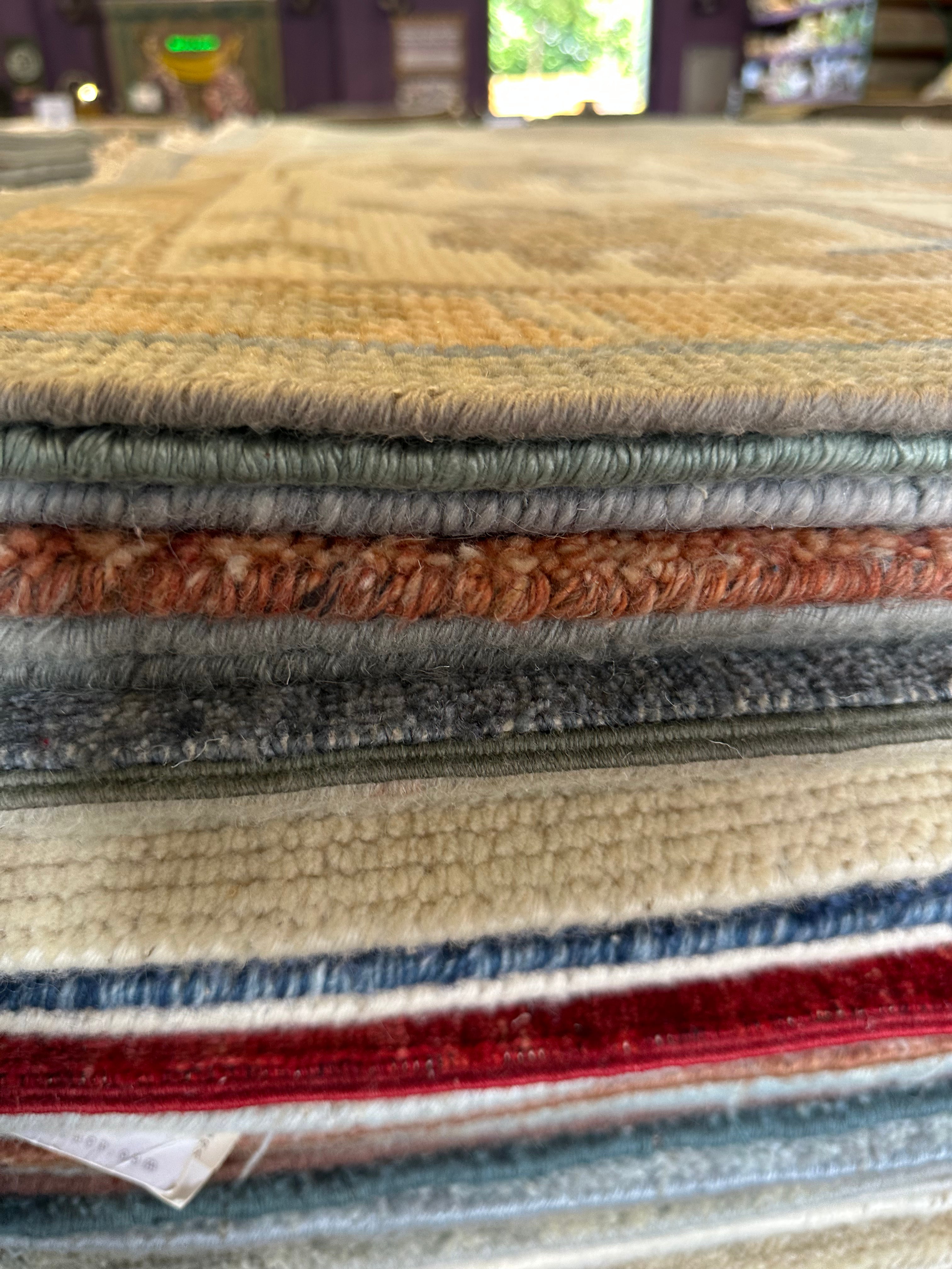Teri Austin 9x11.9 Grey & Tan Hand-Knotted Oushak