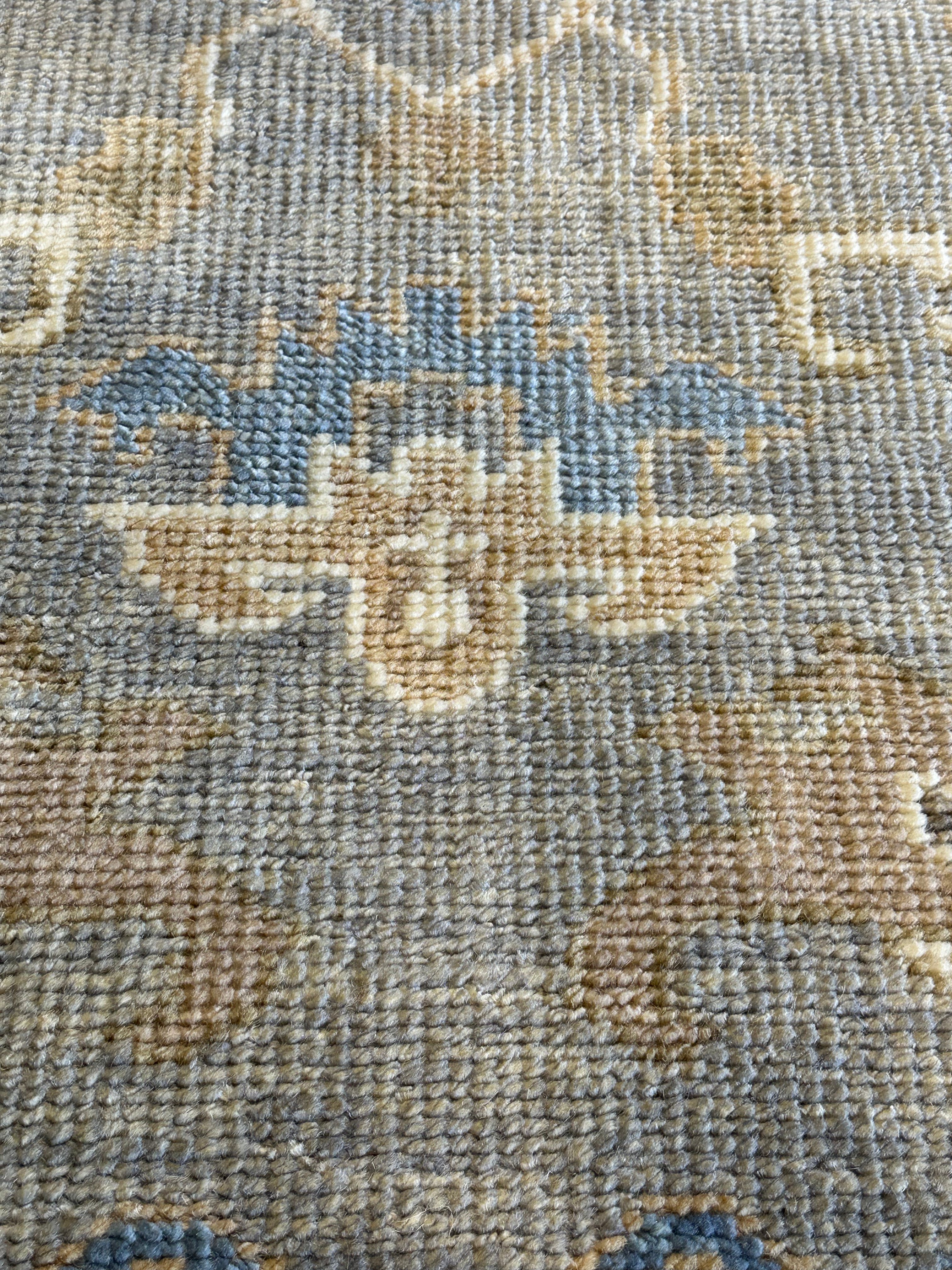 Teri Austin 9x11.9 Grey & Tan Hand-Knotted Oushak